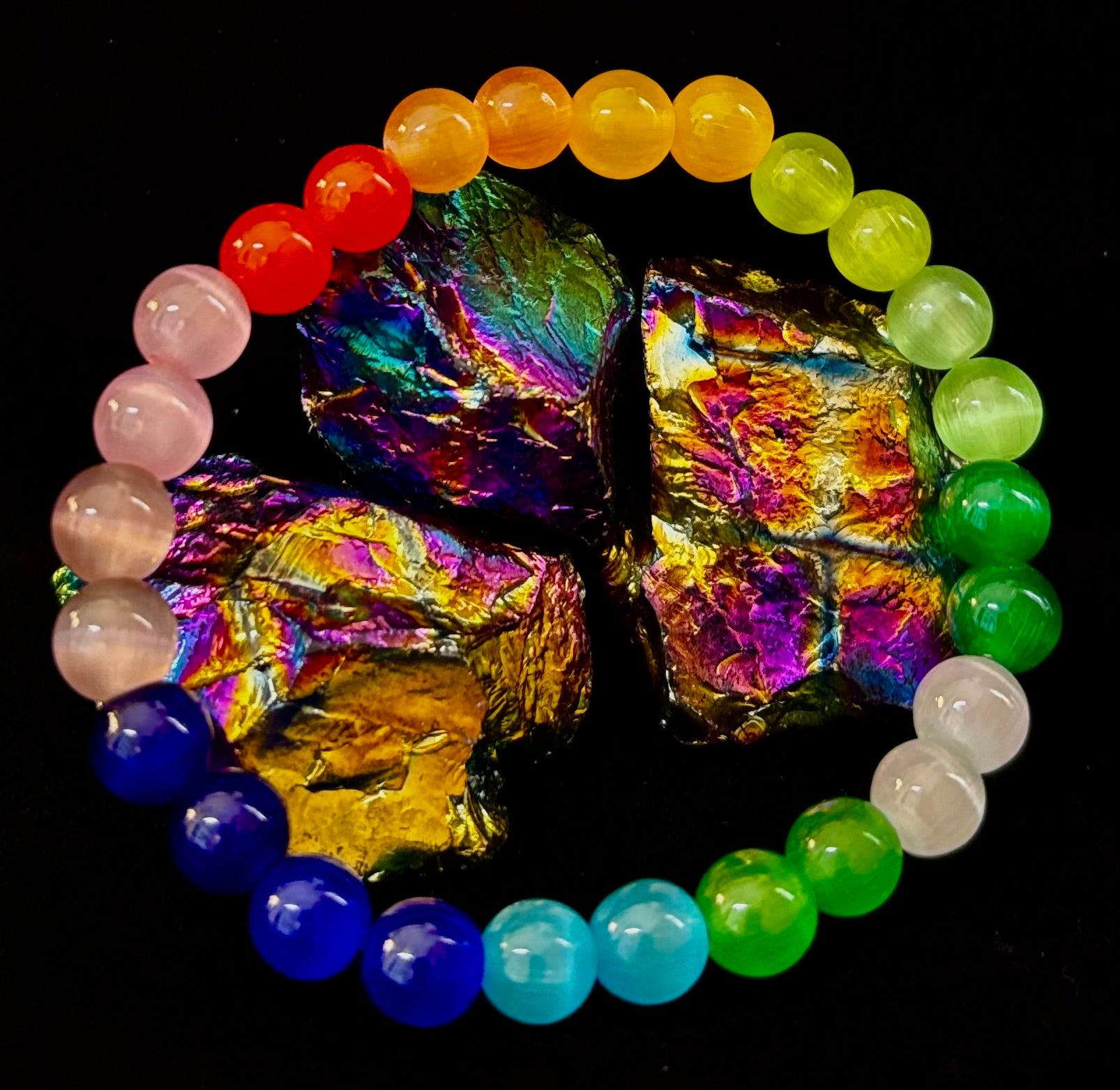 Rainbow Cat’s Eye Beaded Bracelet – Chakra Inspired Multicolor Bracelet | Pride Energy Jewelry | | Wiccan Center