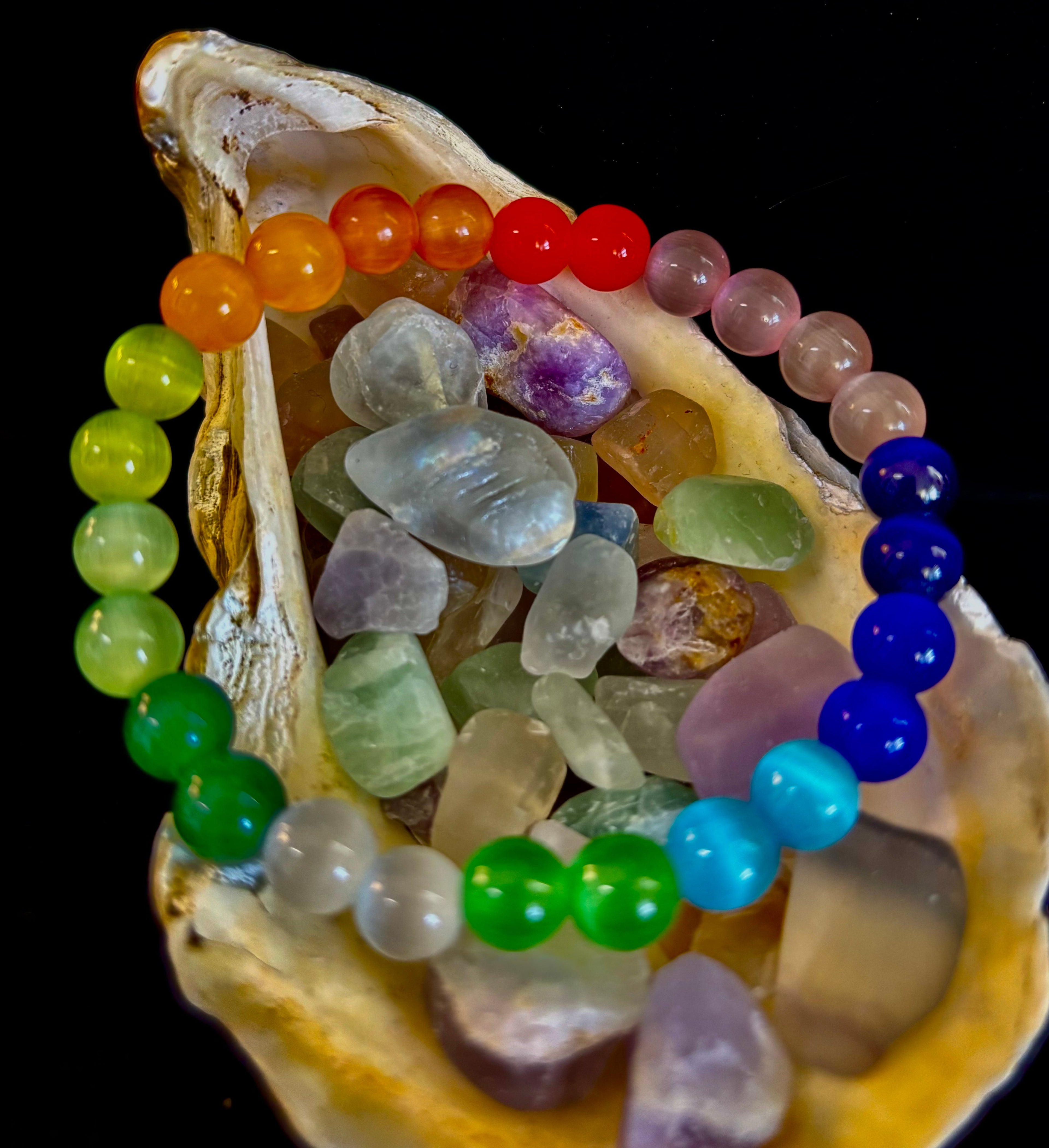 Rainbow Cat’s Eye Beaded Bracelet – Chakra Inspired Multicolor Bracelet | Pride Energy Jewelry | | Wiccan Center