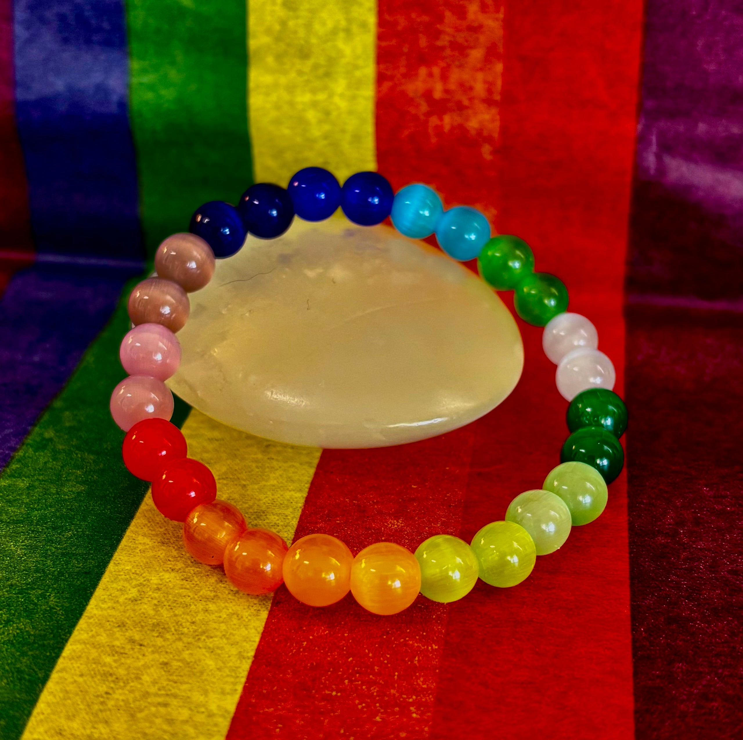 Rainbow Cat’s Eye Beaded Bracelet – Chakra Inspired Multicolor Bracelet | Pride Energy Jewelry | | Wiccan Center