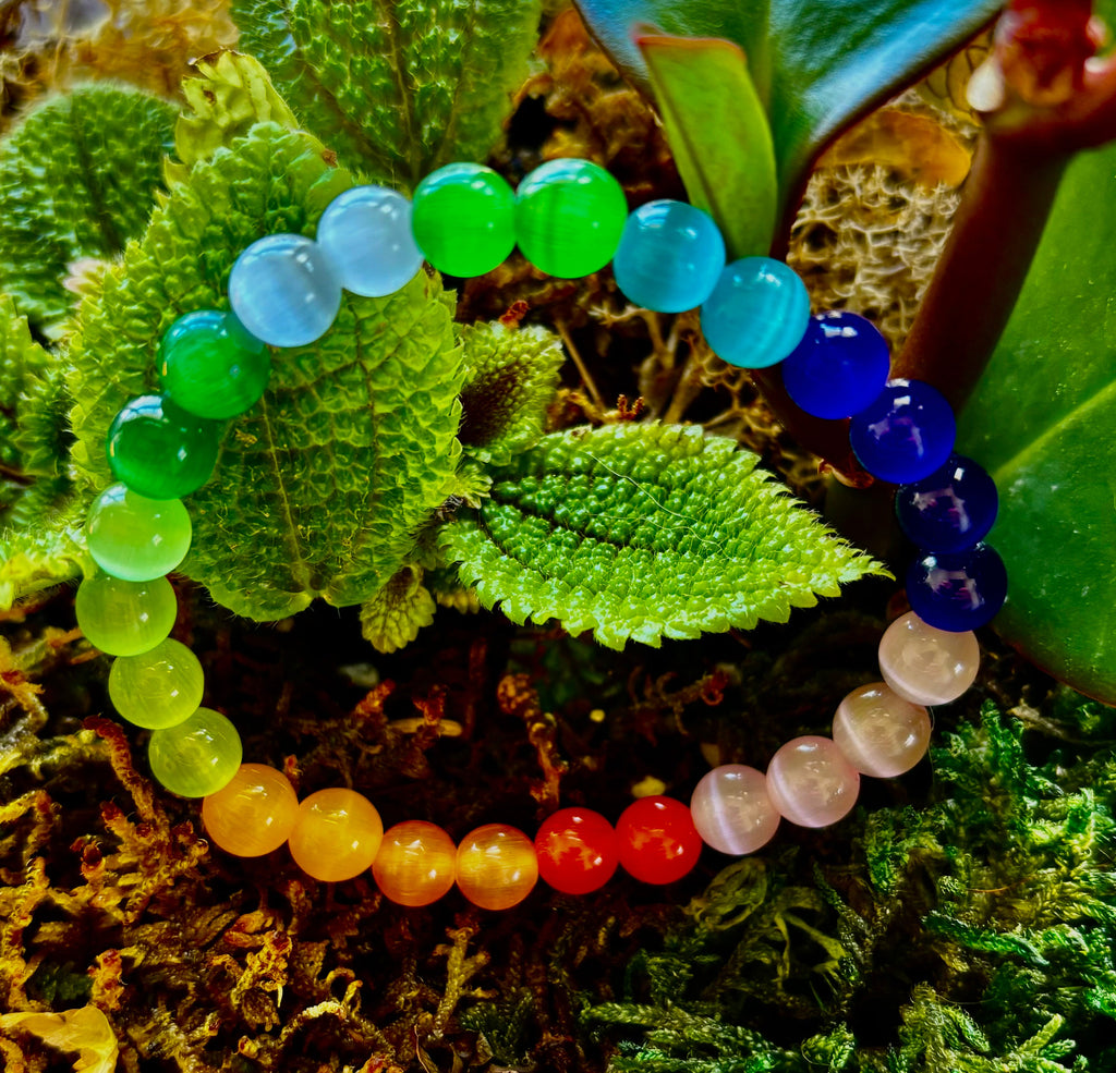 Rainbow Cat’s Eye Beaded Bracelet – Chakra Inspired Multicolor Bracelet | Pride Energy Jewelry | | Wiccan Center