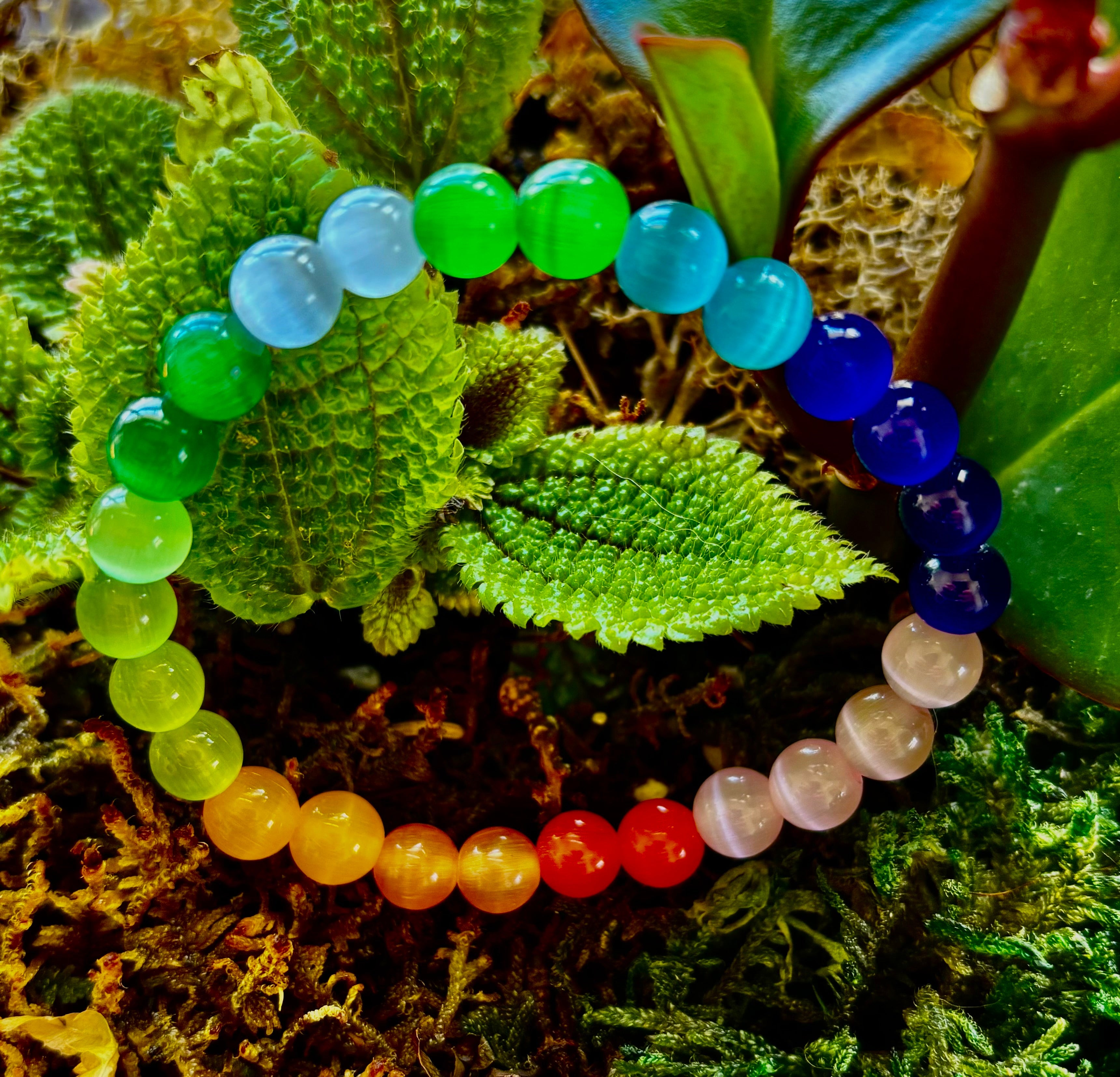 Rainbow Cat’s Eye Beaded Bracelet – Chakra Inspired Multicolor Bracelet | Pride Energy Jewelry | | Wiccan Center