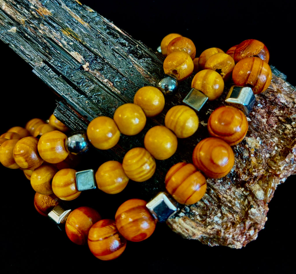 Coconut Palm Wood Bracelet – XL Fit | Handmade in Puerto Vallarta | Natural Wood Bead Bracelet | | Wiccan Center