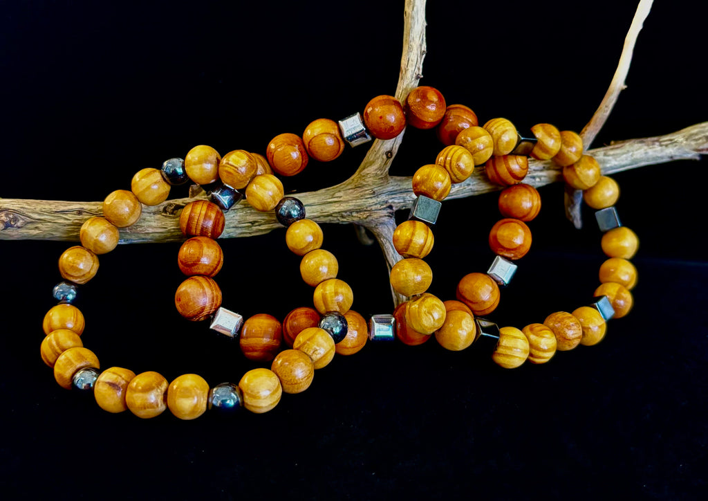 Coconut Palm Wood Bracelet – XL Fit | Handmade in Puerto Vallarta | Natural Wood Bead Bracelet | | Wiccan Center