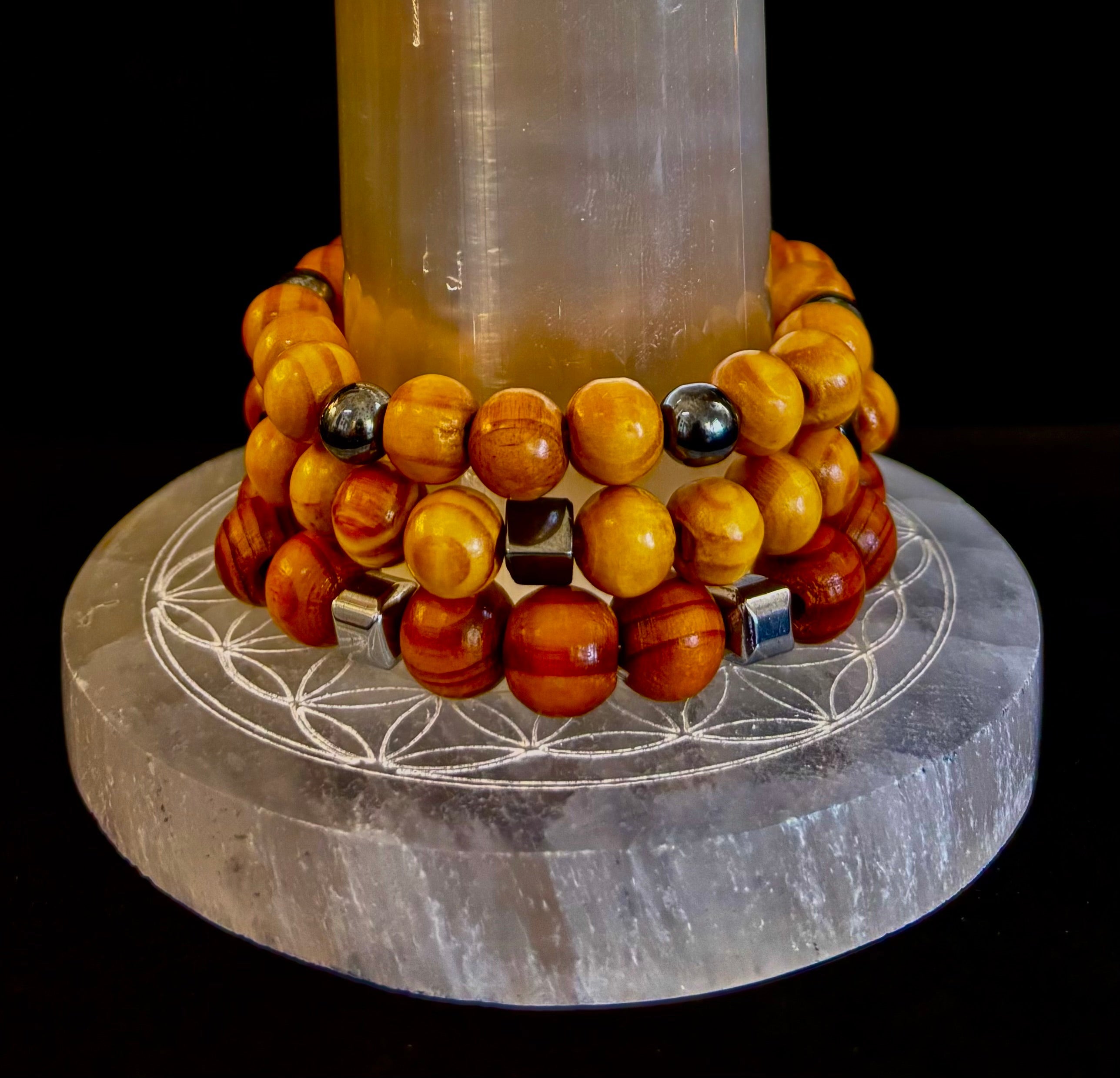 Coconut Palm Wood Bracelet – XL Fit | Handmade in Puerto Vallarta | Natural Wood Bead Bracelet | | Wiccan Center
