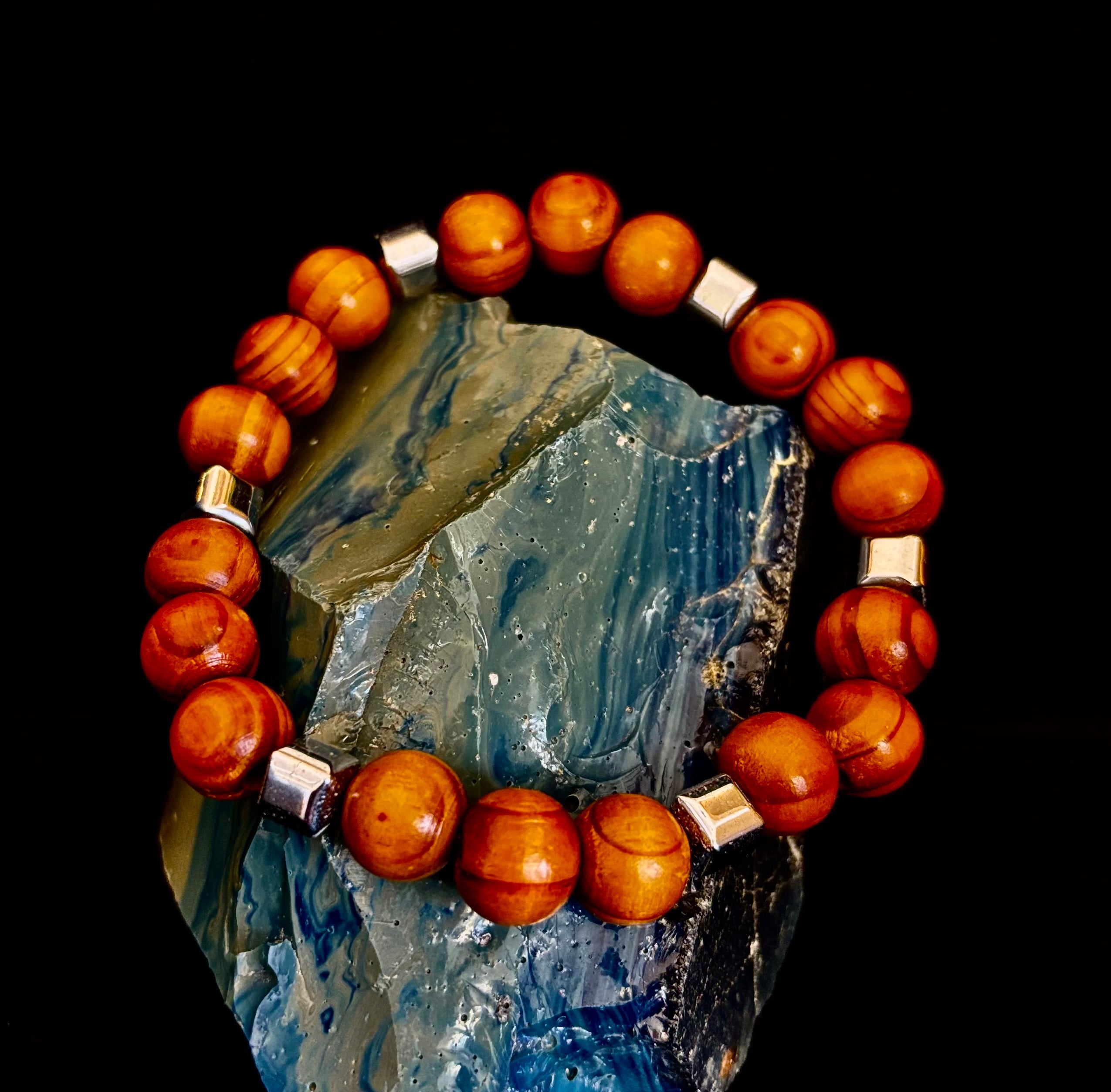 Coconut Palm Wood Bracelet – XL Fit | Handmade in Puerto Vallarta | Natural Wood Bead Bracelet | | Wiccan Center