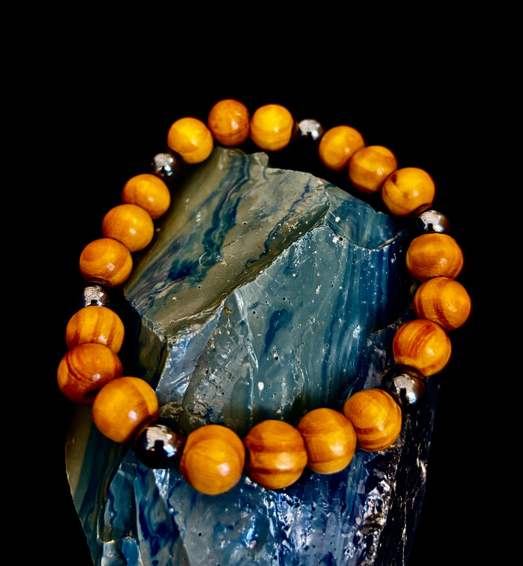 Coconut Palm Wood Bracelet – XL Fit | Handmade in Puerto Vallarta | Natural Wood Bead Bracelet | | Wiccan Center