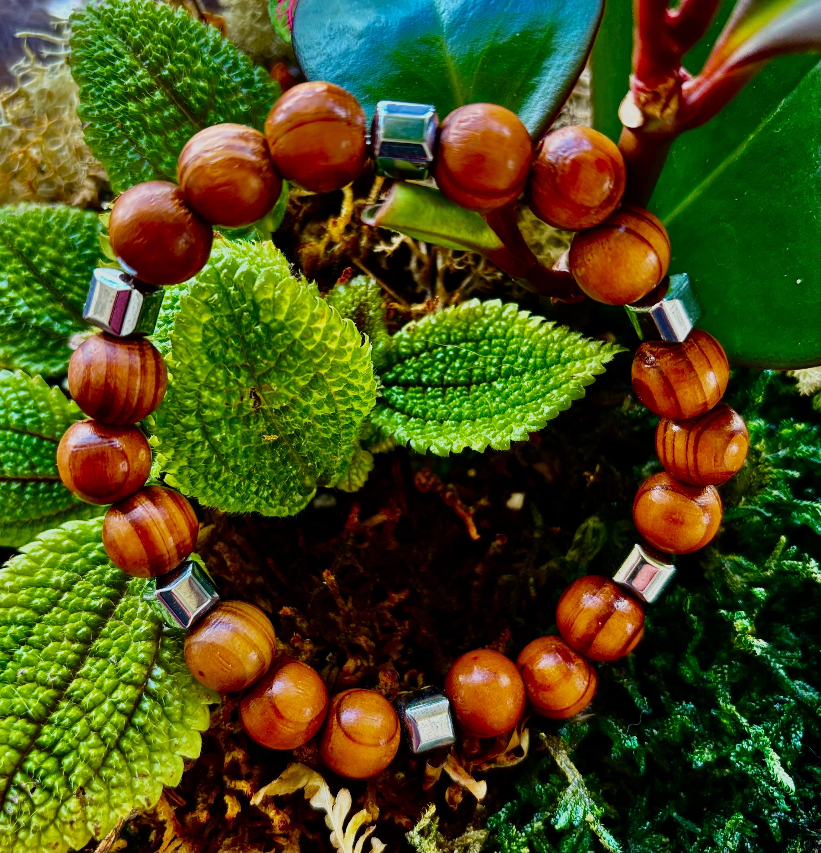 Coconut Palm Wood Bracelet – XL Fit | Handmade in Puerto Vallarta | Natural Wood Bead Bracelet | | Wiccan Center