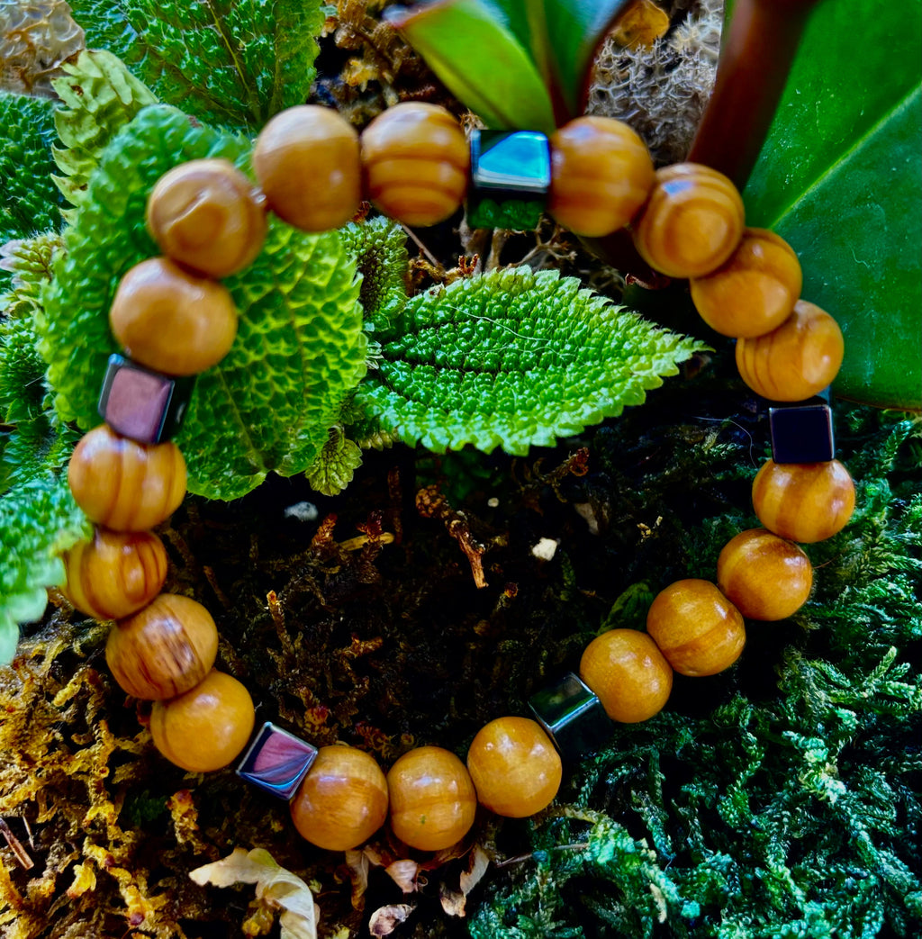 Coconut Palm Wood Bracelet – XL Fit | Handmade in Puerto Vallarta | Natural Wood Bead Bracelet | | Wiccan Center