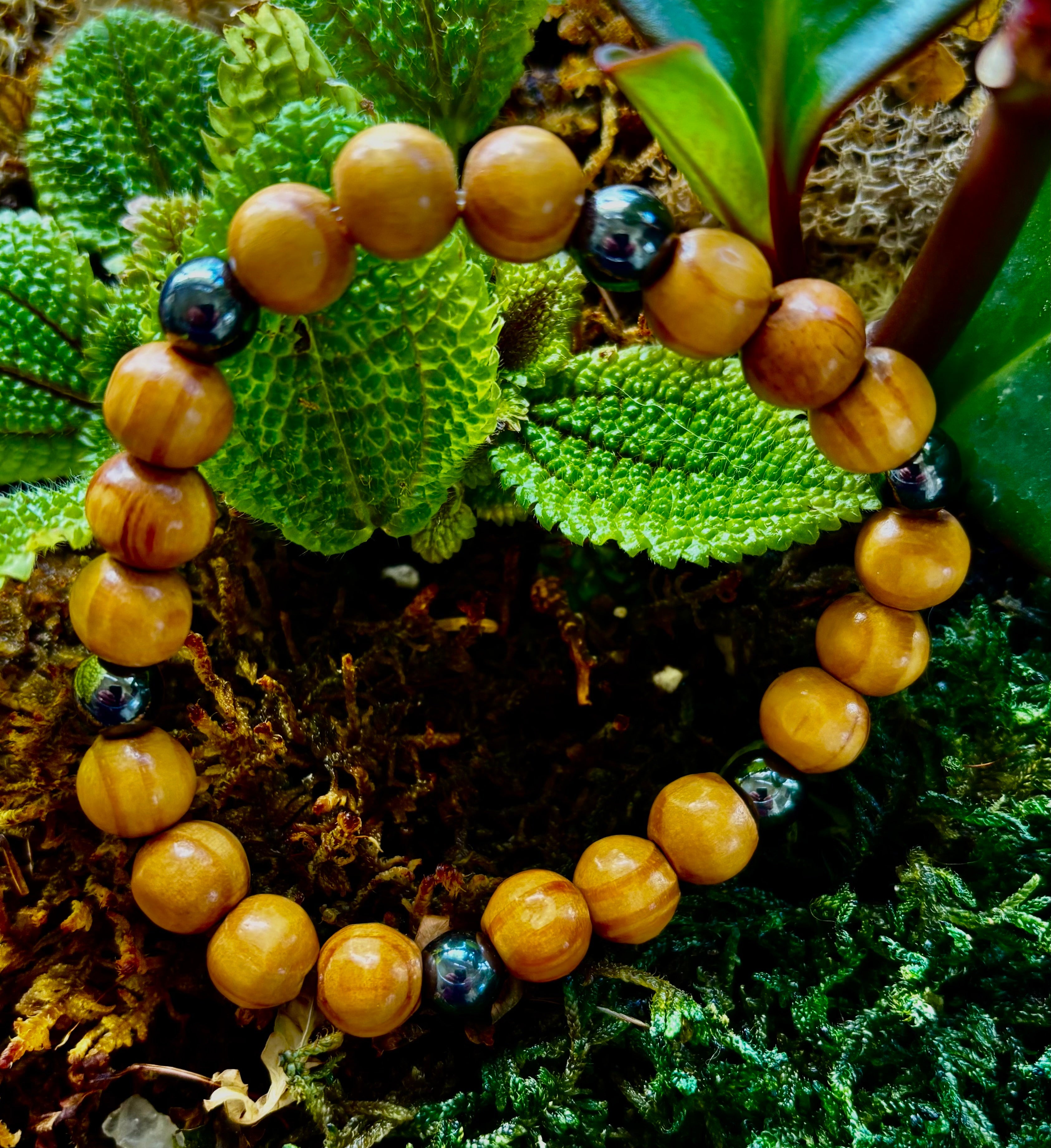Coconut Palm Wood Bracelet – XL Fit | Handmade in Puerto Vallarta | Natural Wood Bead Bracelet | | Wiccan Center
