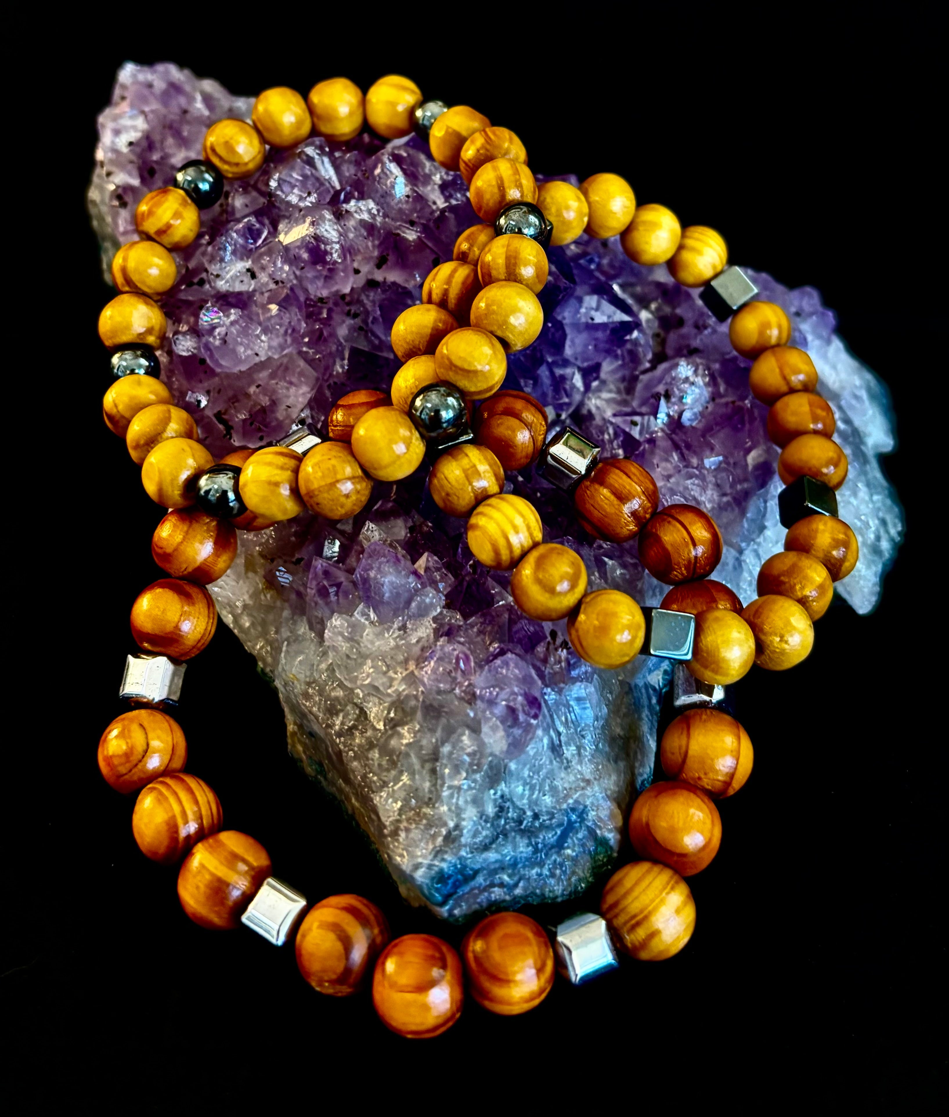 Coconut Palm Wood Bracelet – XL Fit | Handmade in Puerto Vallarta | Natural Wood Bead Bracelet | | Wiccan Center