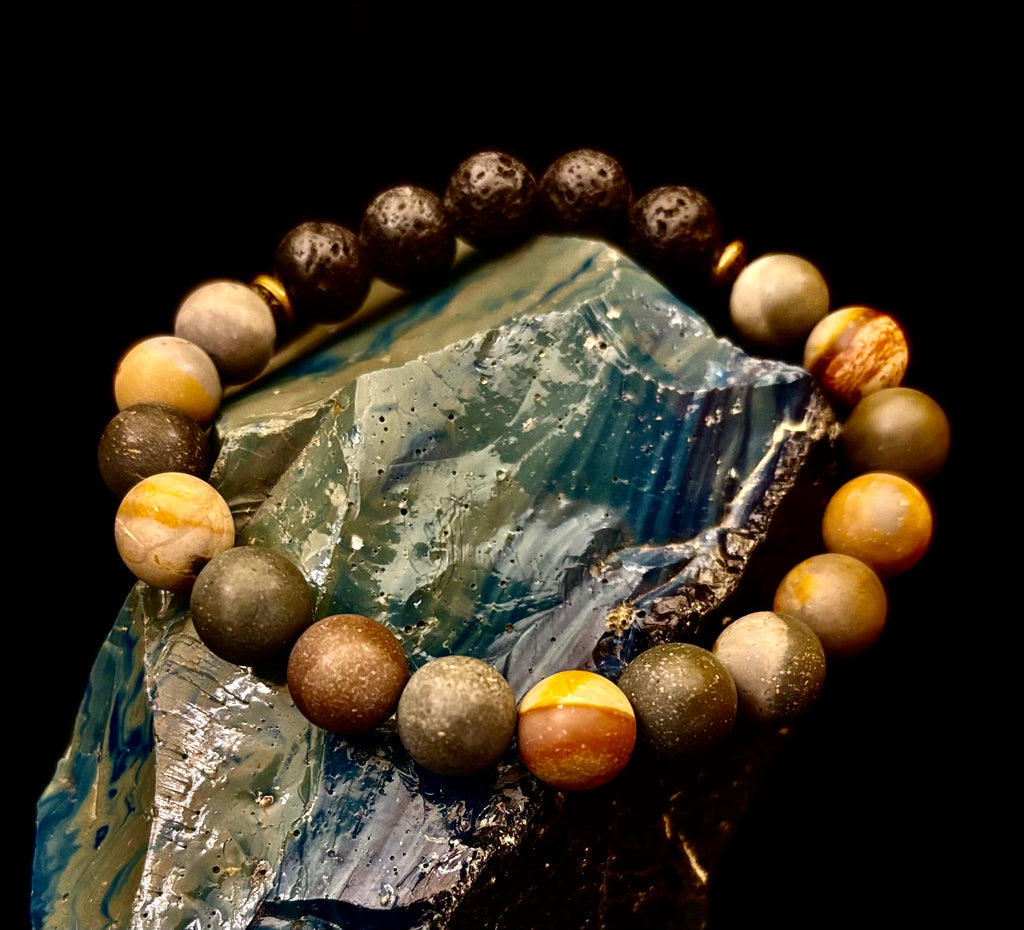 Polychrome Jasper & Lava Stone Essential Oil Diffuser Bracelet – 10mm Natural Stone | Aromatherapy Bracelet with Eucalyptus Oil | | Wiccan Center