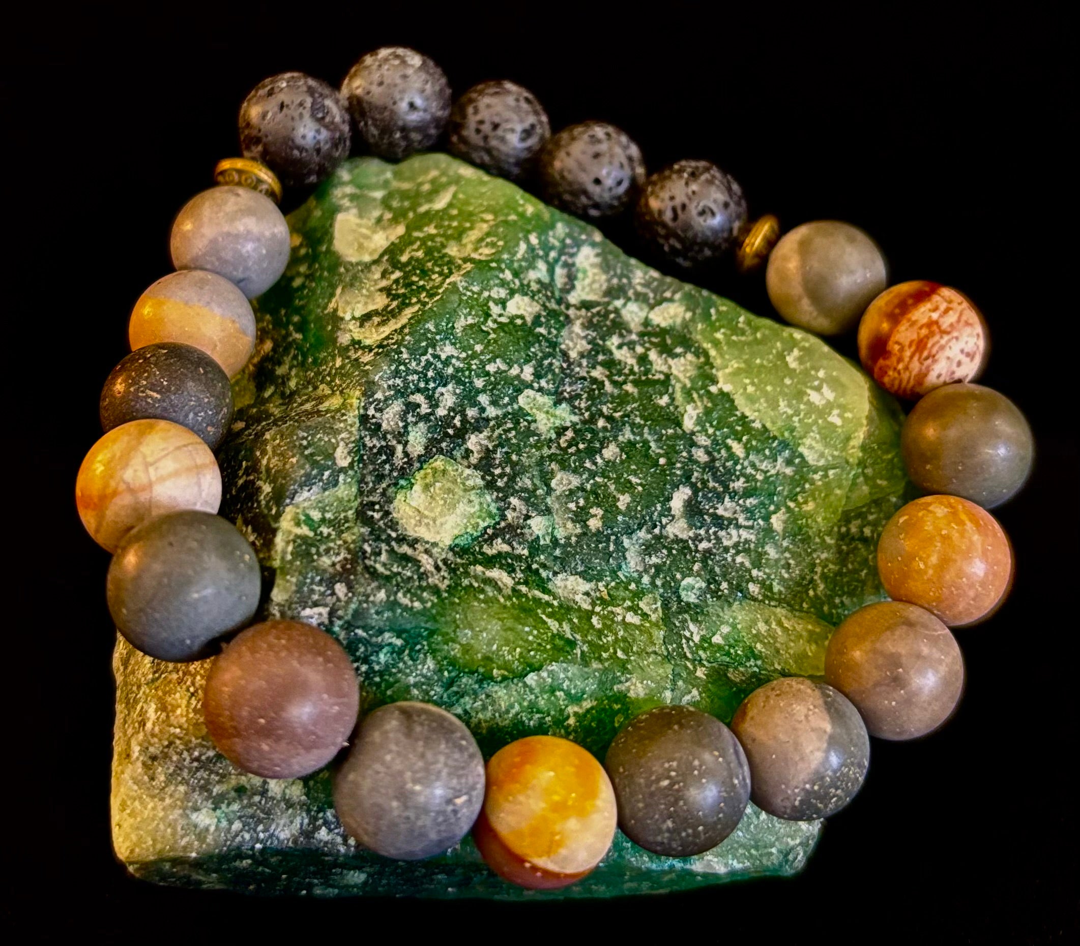Polychrome Jasper & Lava Stone Essential Oil Diffuser Bracelet – 10mm Natural Stone | Aromatherapy Bracelet with Eucalyptus Oil | | Wiccan Center