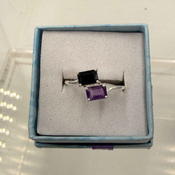 Sterling Silver Black Onyx & Amethyst Ring - Size 8 - Protective, Spiritual & Grounding | Rings | Wiccan Center