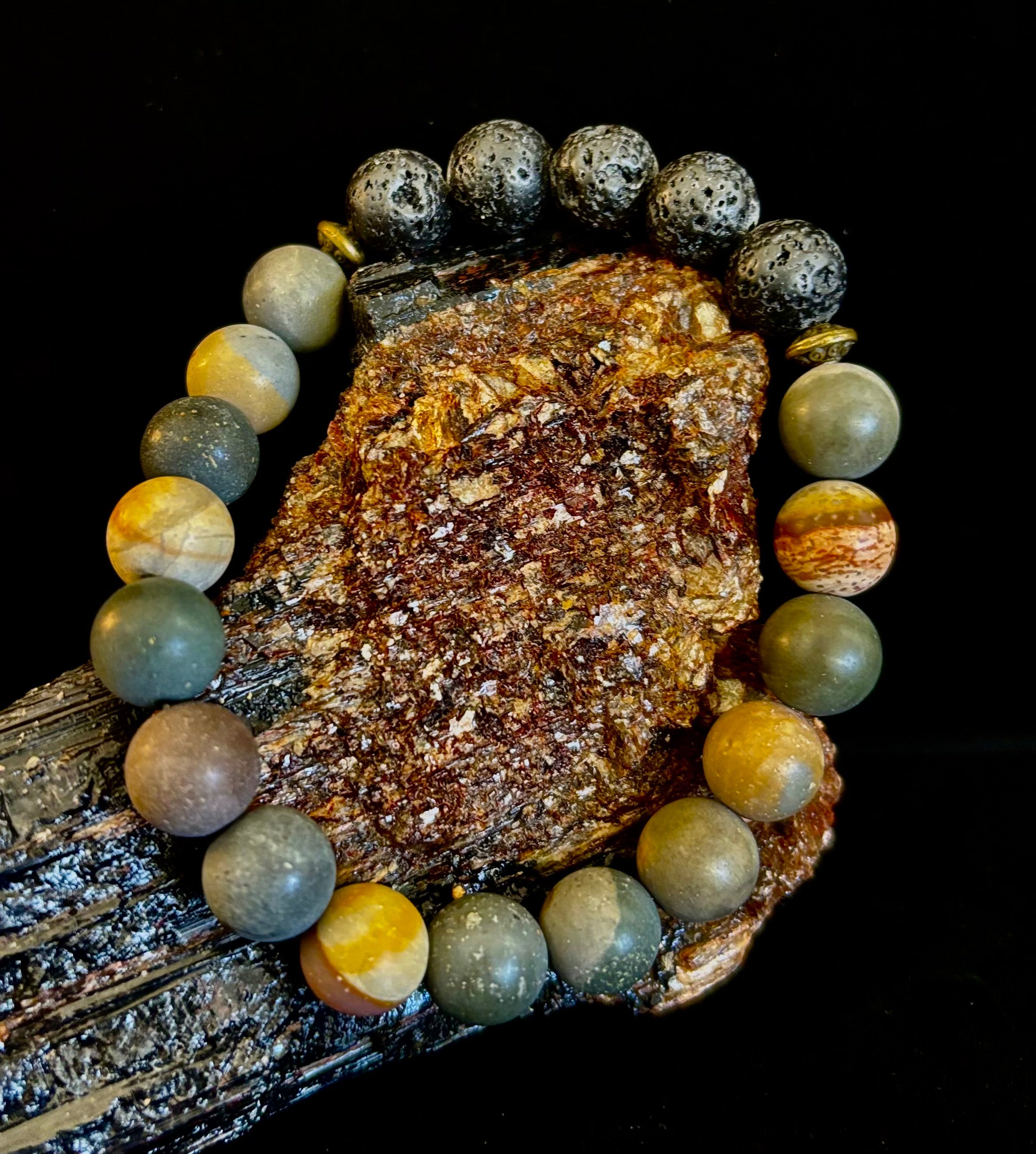 Polychrome Jasper & Lava Stone Essential Oil Diffuser Bracelet – 10mm Natural Stone | Aromatherapy Bracelet with Eucalyptus Oil | | Wiccan Center