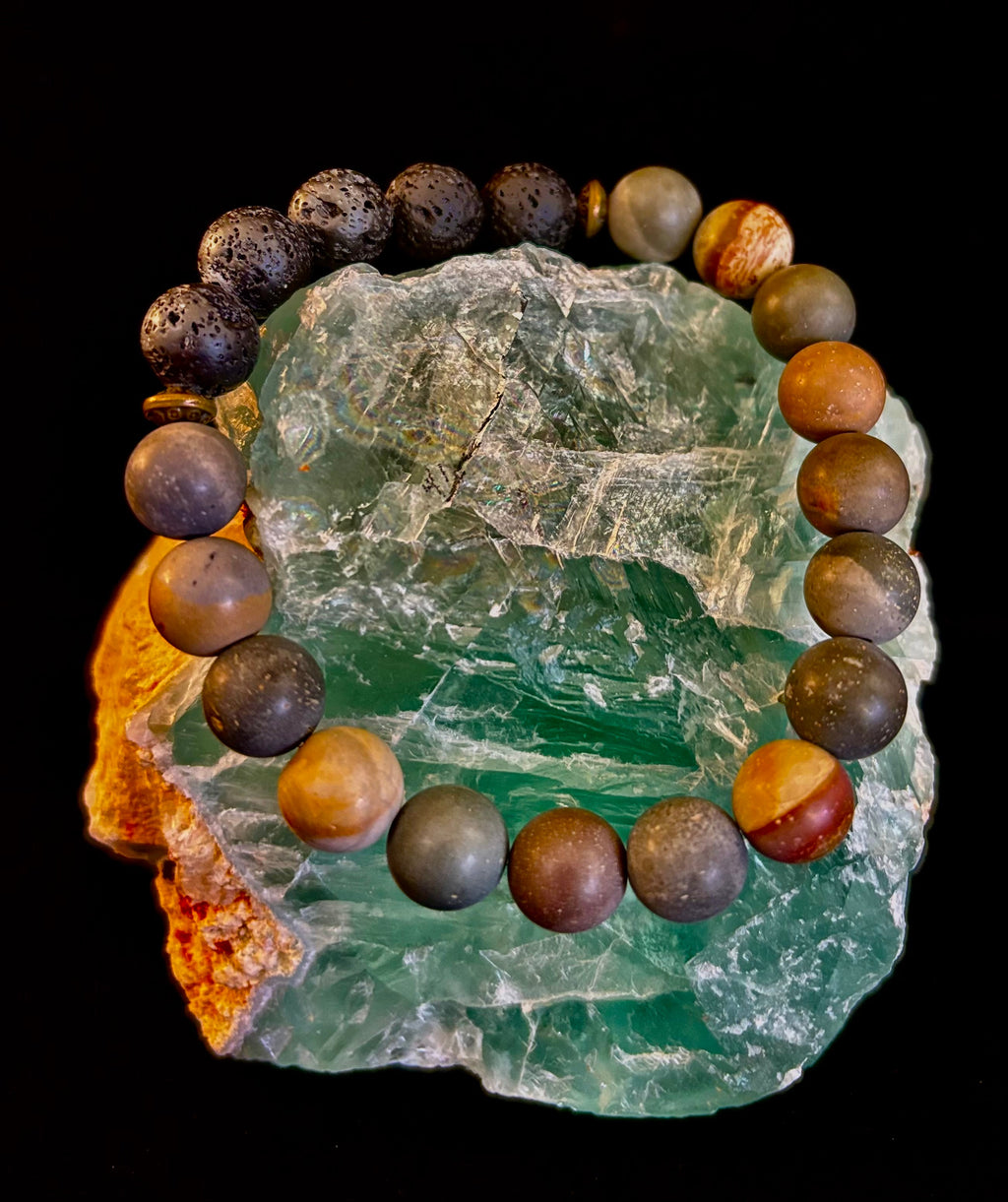 Polychrome Jasper & Lava Stone Essential Oil Diffuser Bracelet – 10mm Natural Stone | Aromatherapy Bracelet with Eucalyptus Oil | | Wiccan Center
