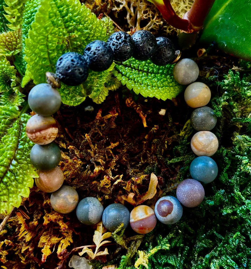 Polychrome Jasper & Lava Stone Essential Oil Diffuser Bracelet – 10mm Natural Stone | Aromatherapy Bracelet with Eucalyptus Oil | | Wiccan Center
