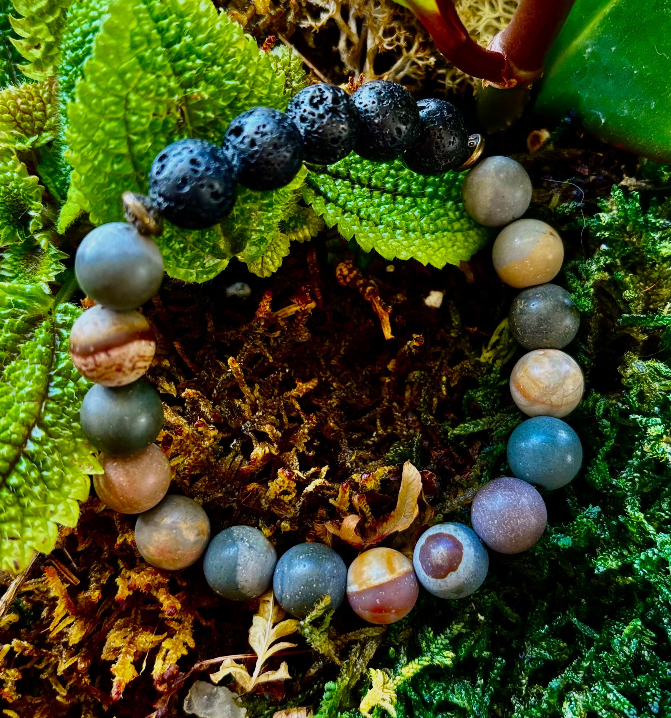 Polychrome Jasper & Lava Stone Essential Oil Diffuser Bracelet – 10mm Natural Stone | Aromatherapy Bracelet with Eucalyptus Oil | | Wiccan Center