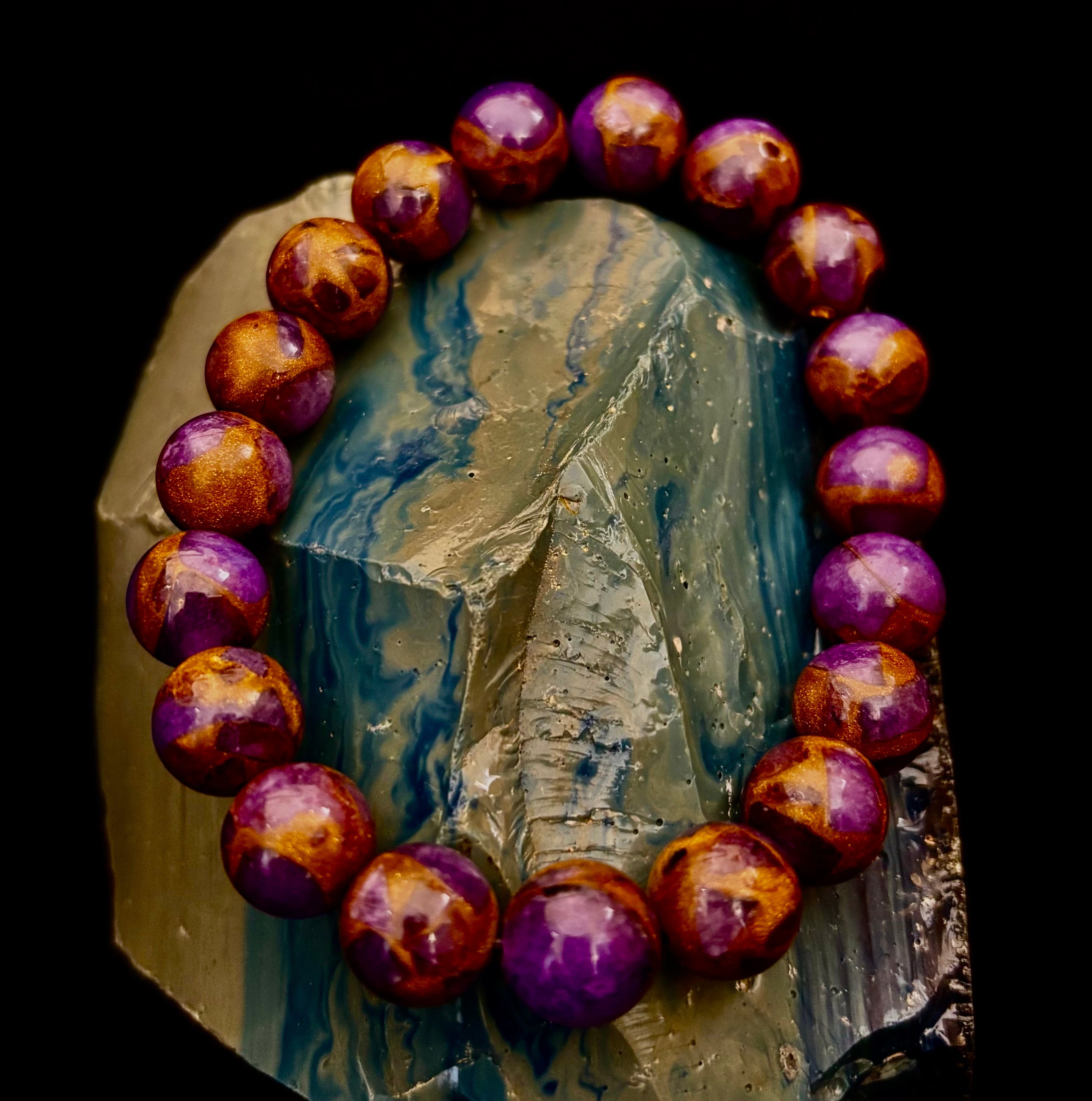 Purple Variscite Impression Bracelet – 10mm Beaded Bracelet | Medium Fit | Spiritual Energy & Statement Jewelry | | Wiccan Center