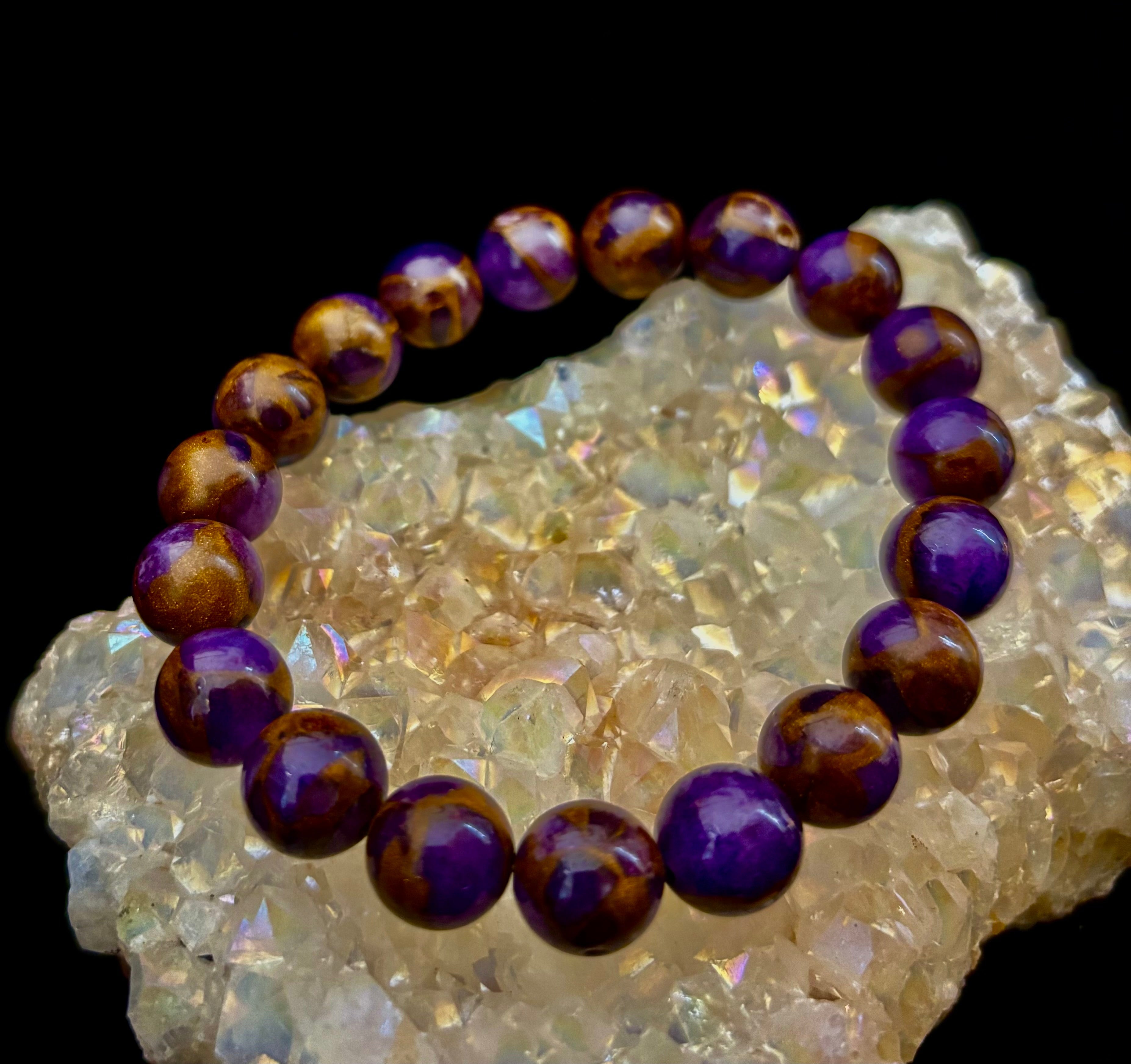 Purple Variscite Impression Bracelet – 10mm Beaded Bracelet | Medium Fit | Spiritual Energy & Statement Jewelry | | Wiccan Center
