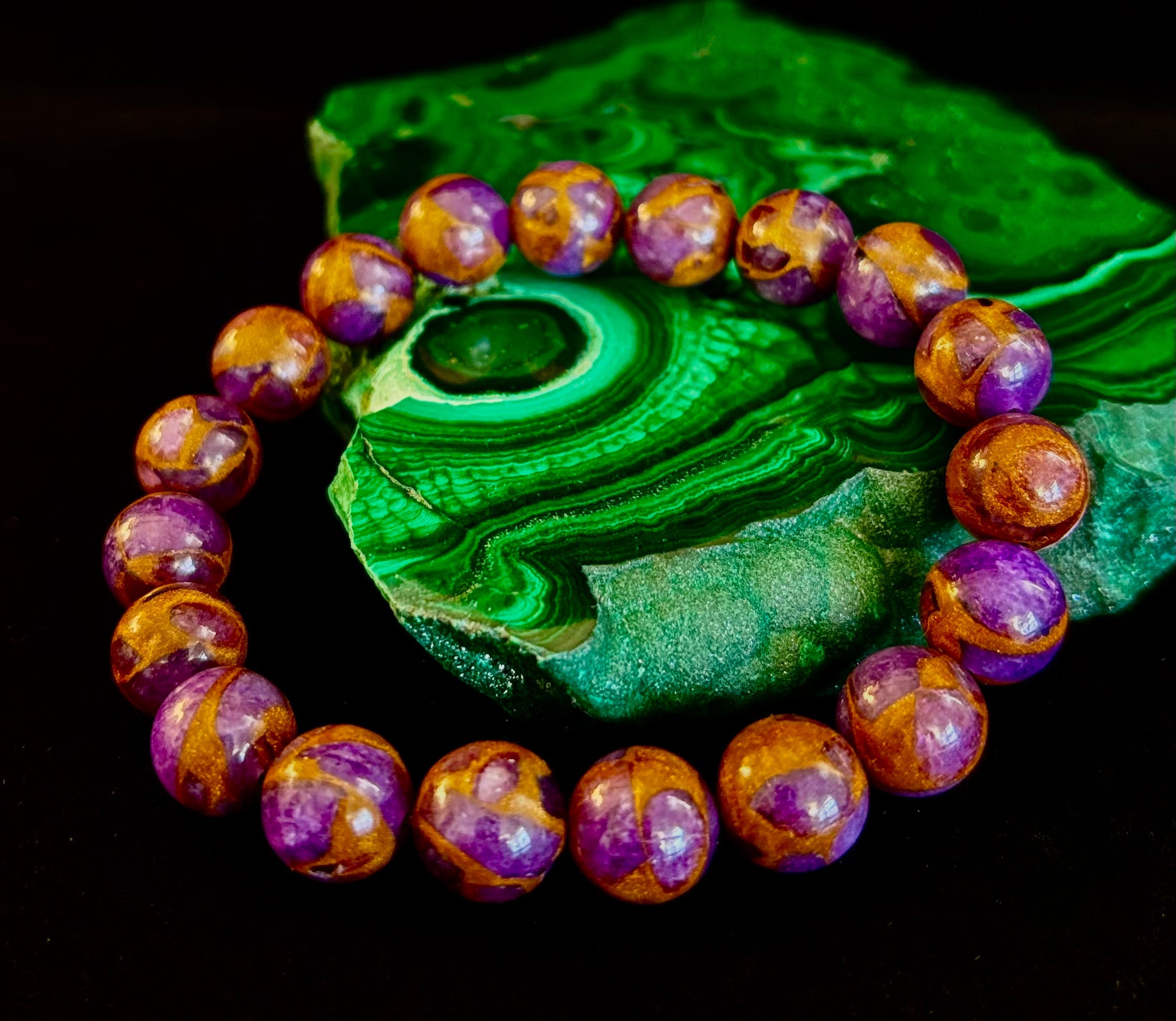 Purple Variscite Impression Bracelet – 10mm Beaded Bracelet | Medium Fit | Spiritual Energy & Statement Jewelry | | Wiccan Center