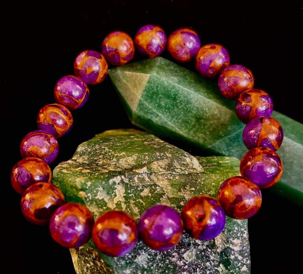 Purple Variscite Impression Bracelet – 10mm Beaded Bracelet | Medium Fit | Spiritual Energy & Statement Jewelry | | Wiccan Center