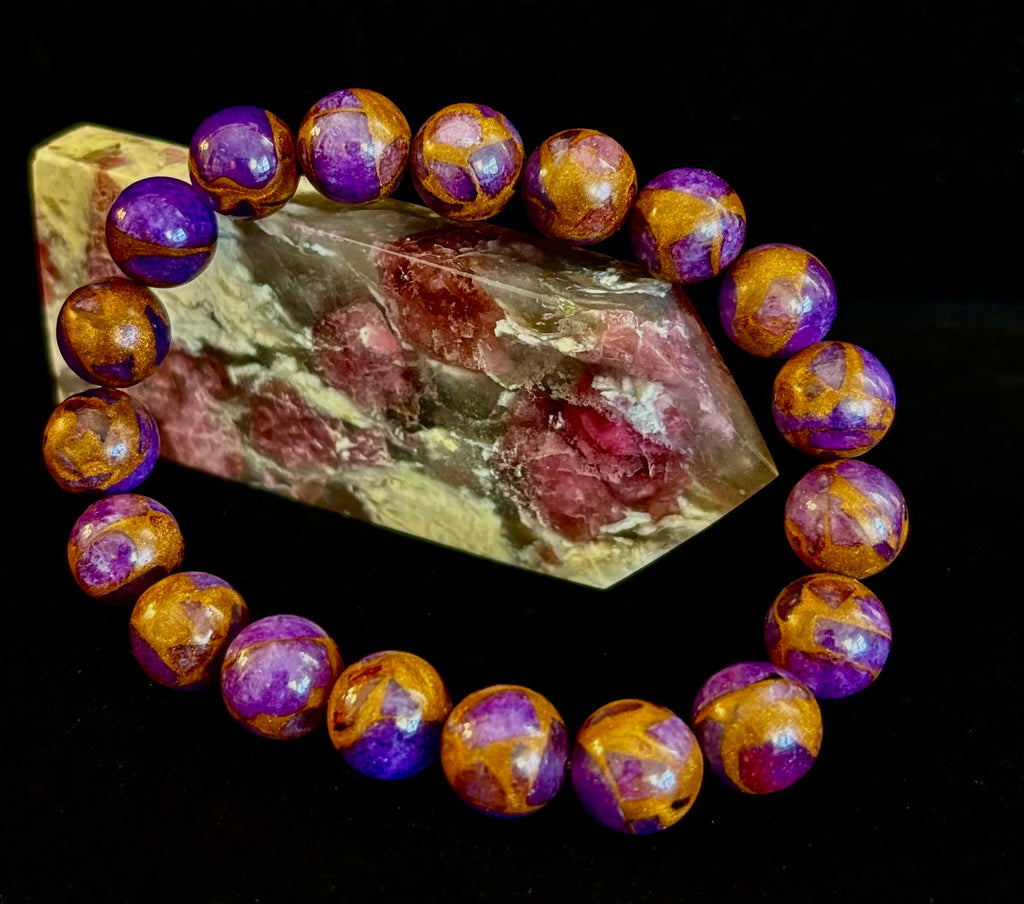 Purple Variscite Impression Bracelet – 10mm Beaded Bracelet | Medium Fit | Spiritual Energy & Statement Jewelry | | Wiccan Center