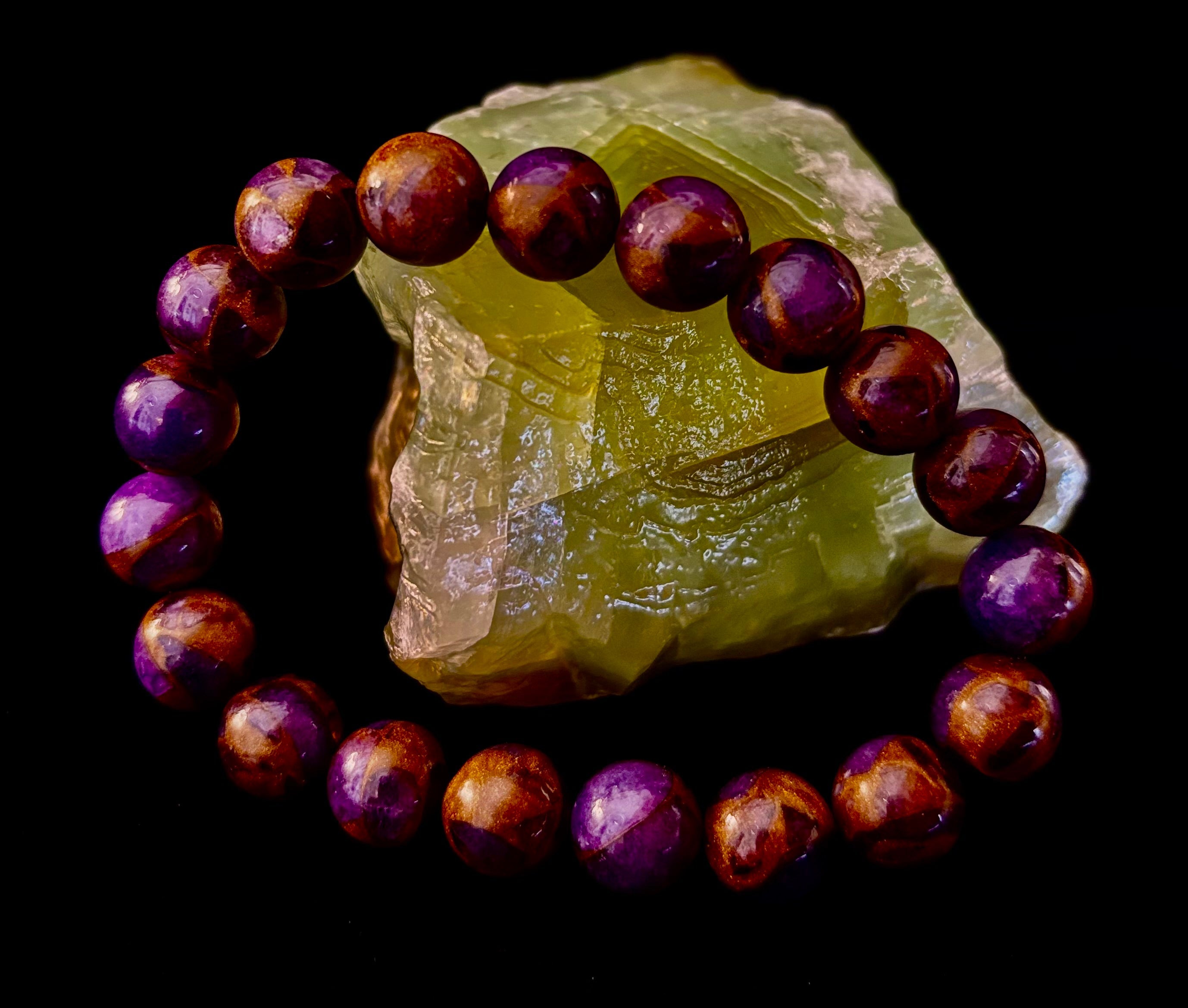 Purple Variscite Impression Bracelet – 10mm Beaded Bracelet | Medium Fit | Spiritual Energy & Statement Jewelry | | Wiccan Center
