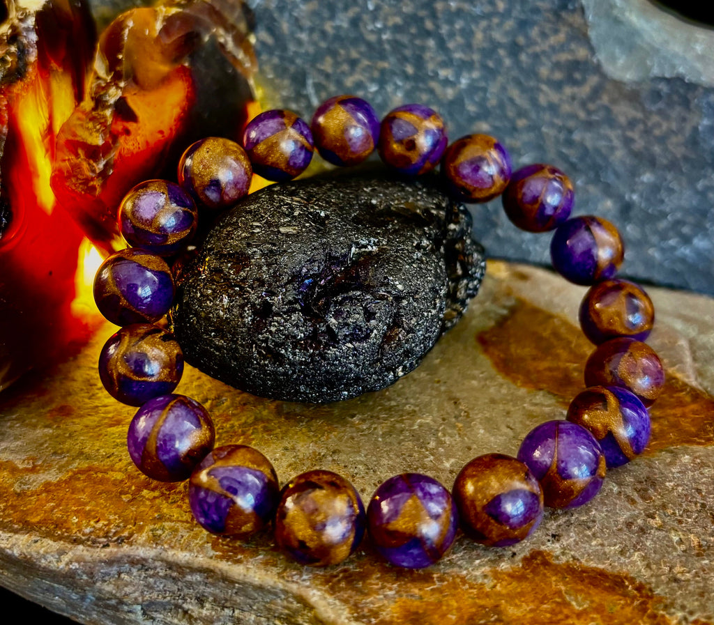 Purple Variscite Impression Bracelet – 10mm Beaded Bracelet | Medium Fit | Spiritual Energy & Statement Jewelry | | Wiccan Center