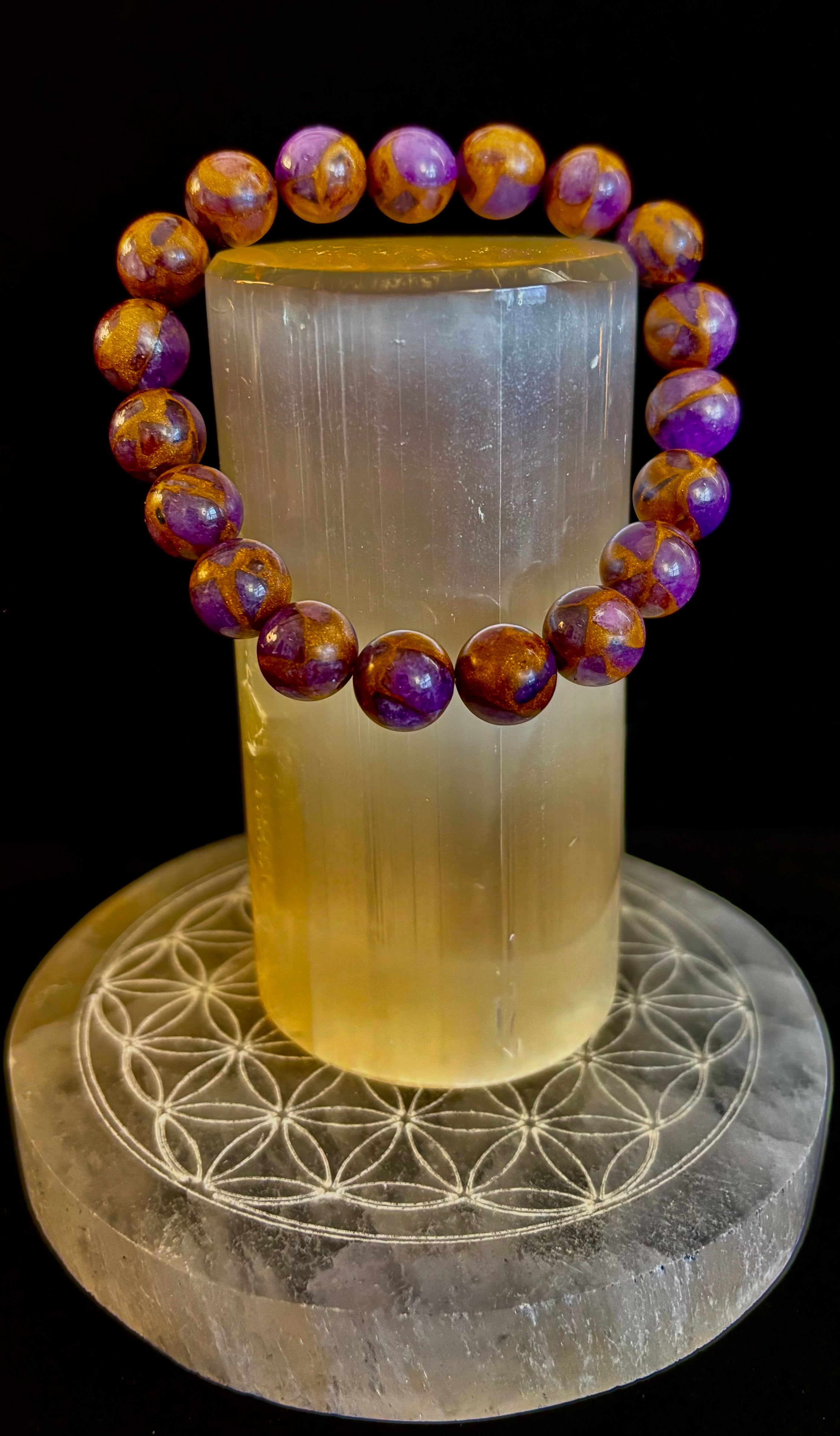 Purple Variscite Impression Bracelet – 10mm Beaded Bracelet | Medium Fit | Spiritual Energy & Statement Jewelry | | Wiccan Center