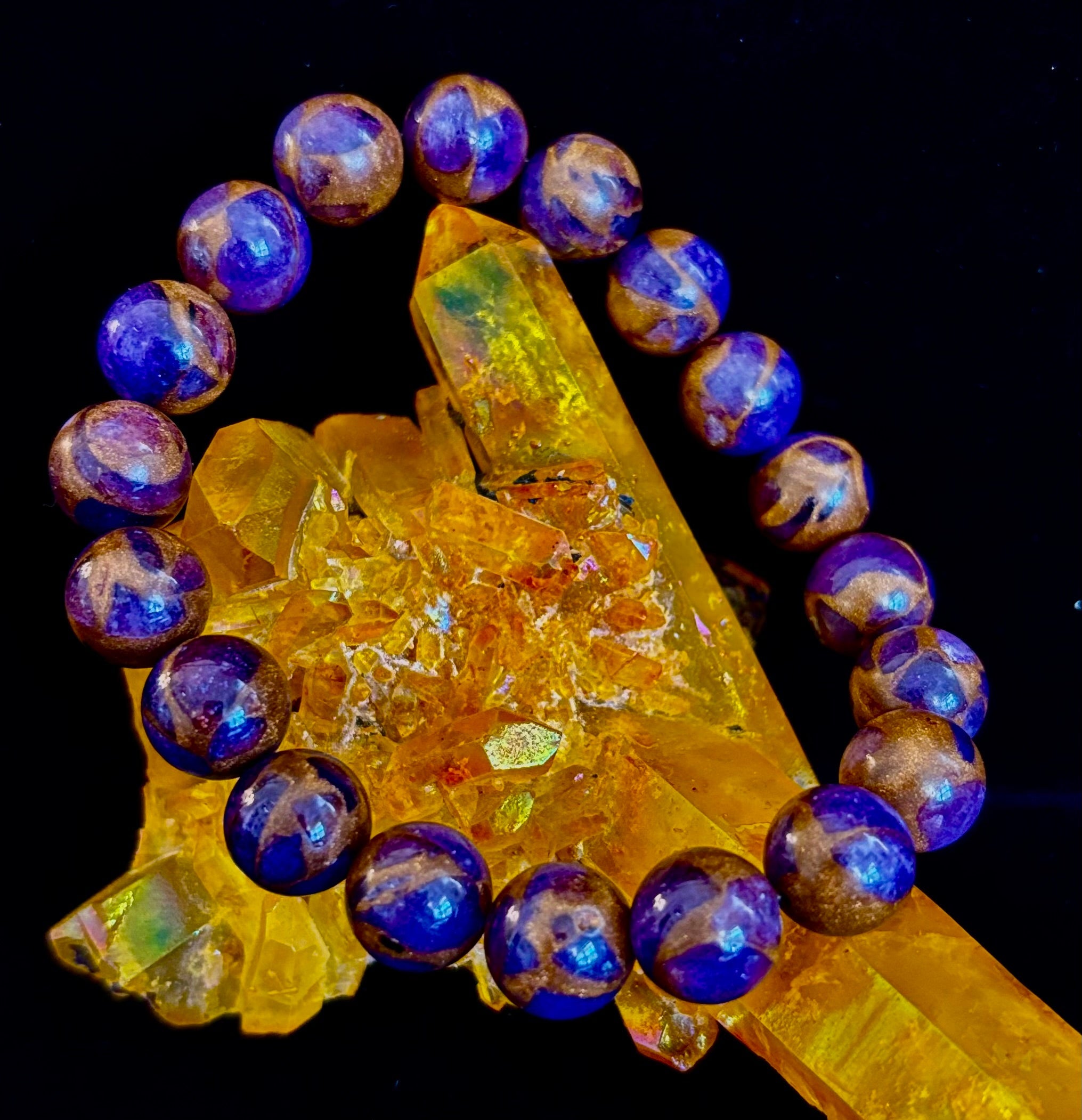 Purple Variscite Impression Bracelet – 10mm Beaded Bracelet | Medium Fit | Spiritual Energy & Statement Jewelry | | Wiccan Center
