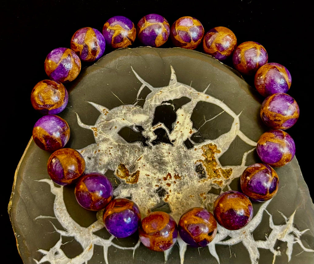Purple Variscite Impression Bracelet – 10mm Beaded Bracelet | Medium Fit | Spiritual Energy & Statement Jewelry | | Wiccan Center