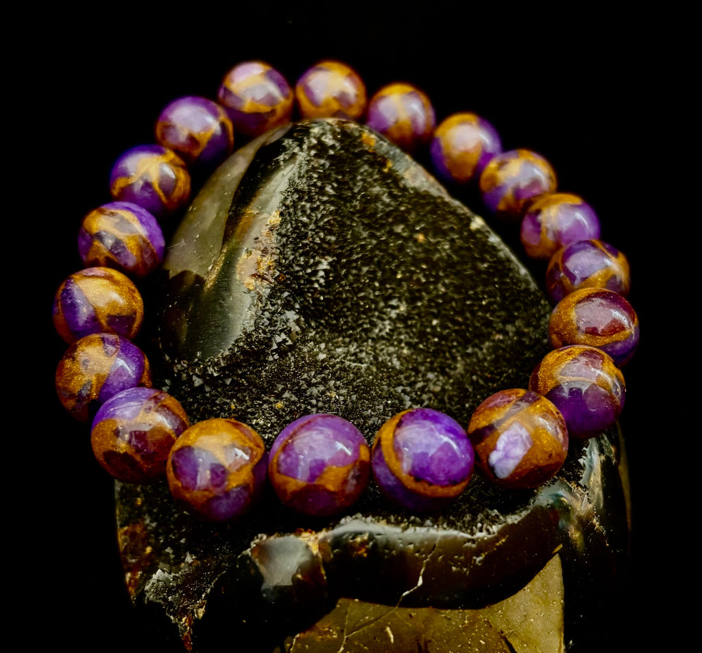 Purple Variscite Impression Bracelet – 10mm Beaded Bracelet | Medium Fit | Spiritual Energy & Statement Jewelry | | Wiccan Center