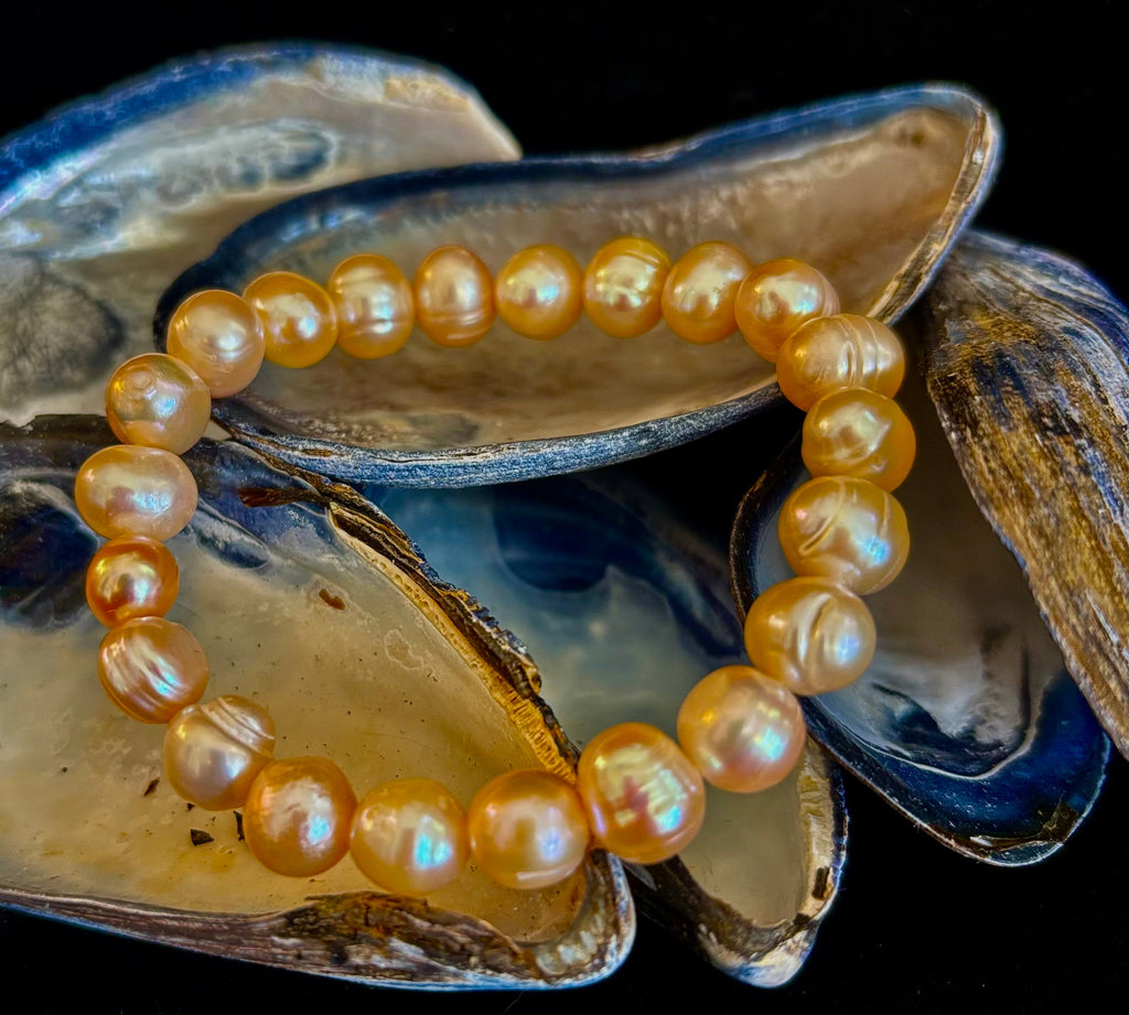Champagne Freshwater Pearl Bracelet – 9mm Pearl Stretch Bracelet | | Wiccan Center