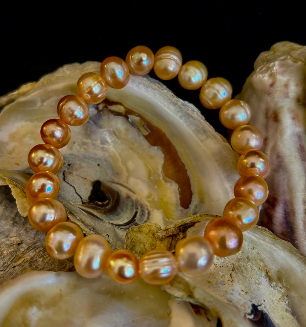 Champagne Freshwater Pearl Bracelet – 9mm Pearl Stretch Bracelet | | Wiccan Center
