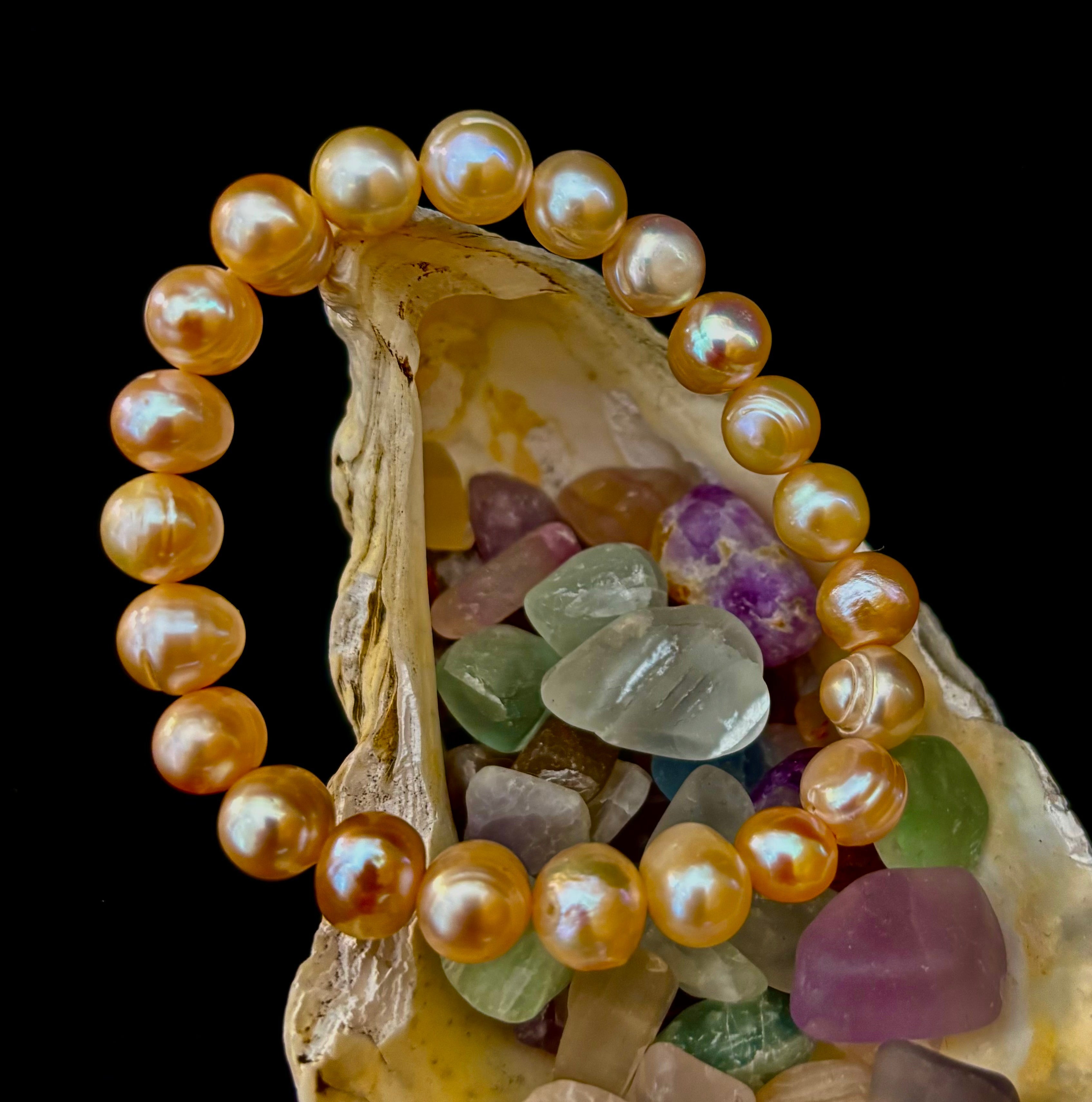 Champagne Freshwater Pearl Bracelet – 9mm Pearl Stretch Bracelet | | Wiccan Center