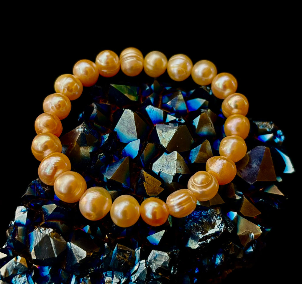 Champagne Freshwater Pearl Bracelet – 9mm Pearl Stretch Bracelet | | Wiccan Center