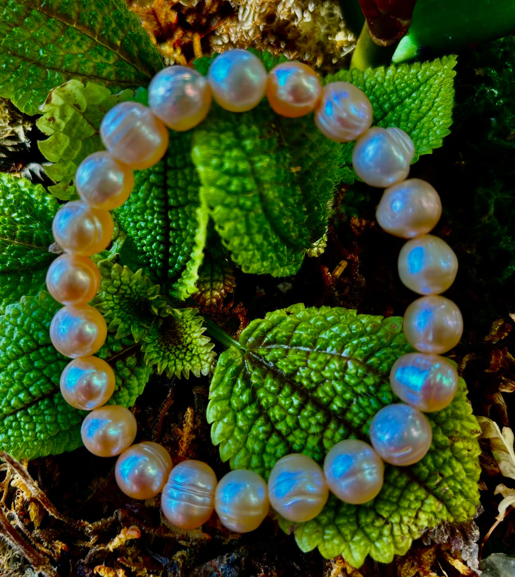 Champagne Freshwater Pearl Bracelet – 9mm Pearl Stretch Bracelet | | Wiccan Center