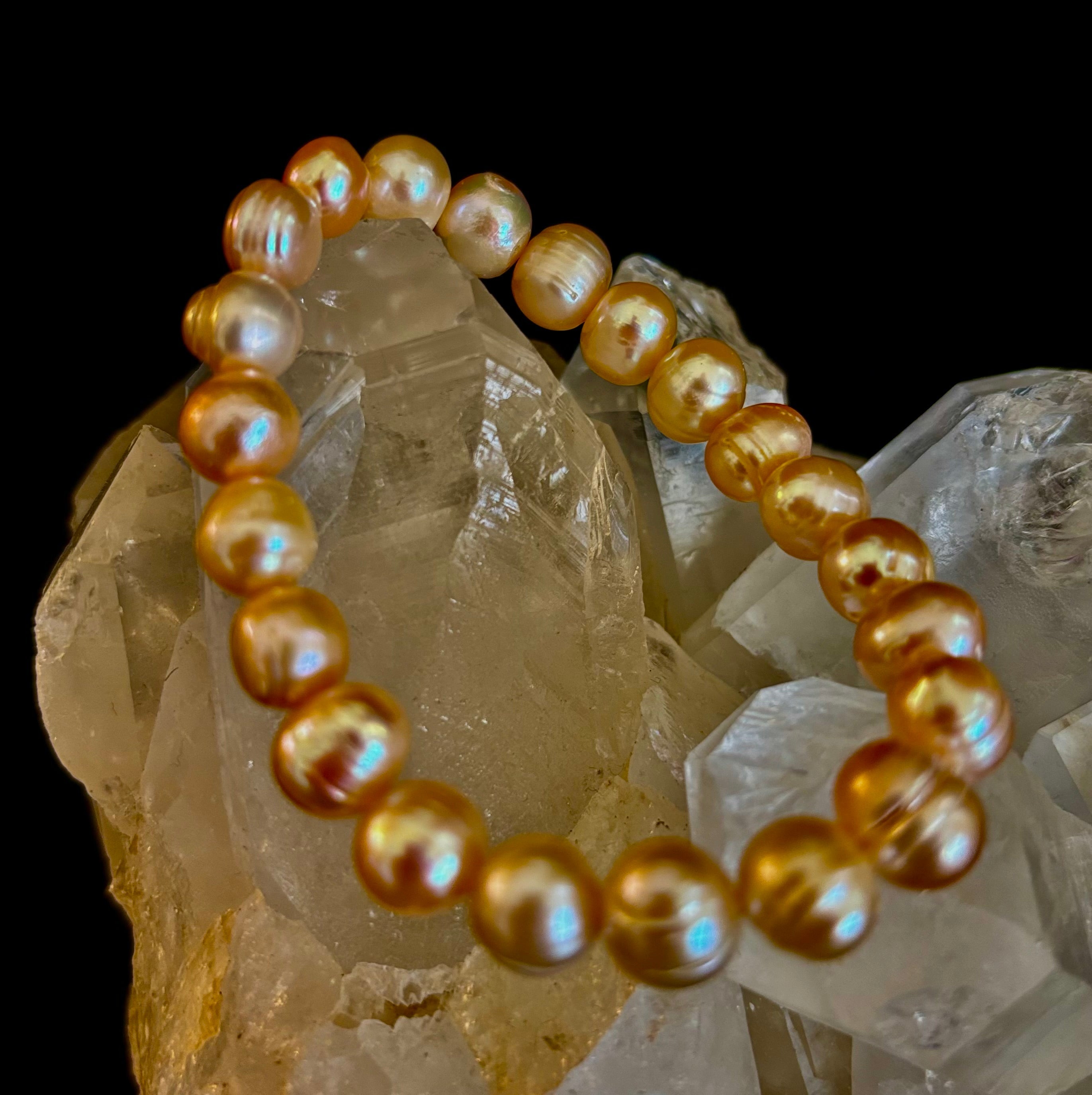 Champagne Freshwater Pearl Bracelet – 9mm Pearl Stretch Bracelet | | Wiccan Center