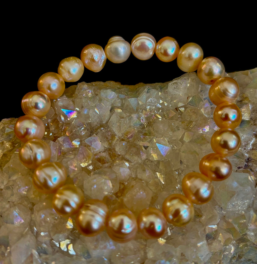 Champagne Freshwater Pearl Bracelet – 9mm Pearl Stretch Bracelet | | Wiccan Center