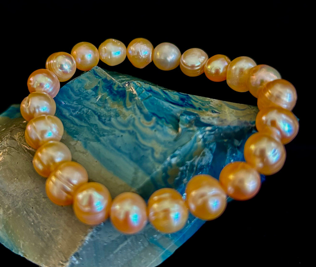 Champagne Freshwater Pearl Bracelet – 9mm Pearl Stretch Bracelet | | Wiccan Center