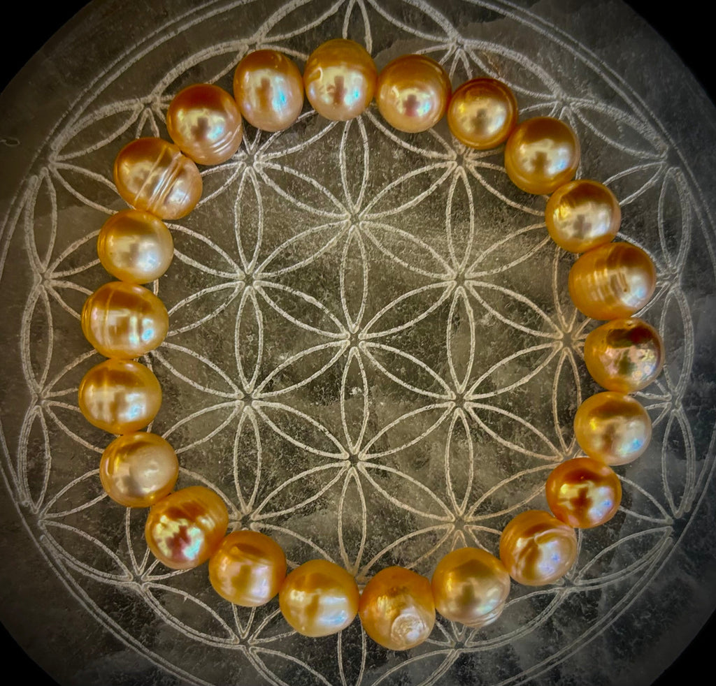Champagne Freshwater Pearl Bracelet – 9mm Pearl Stretch Bracelet | | Wiccan Center