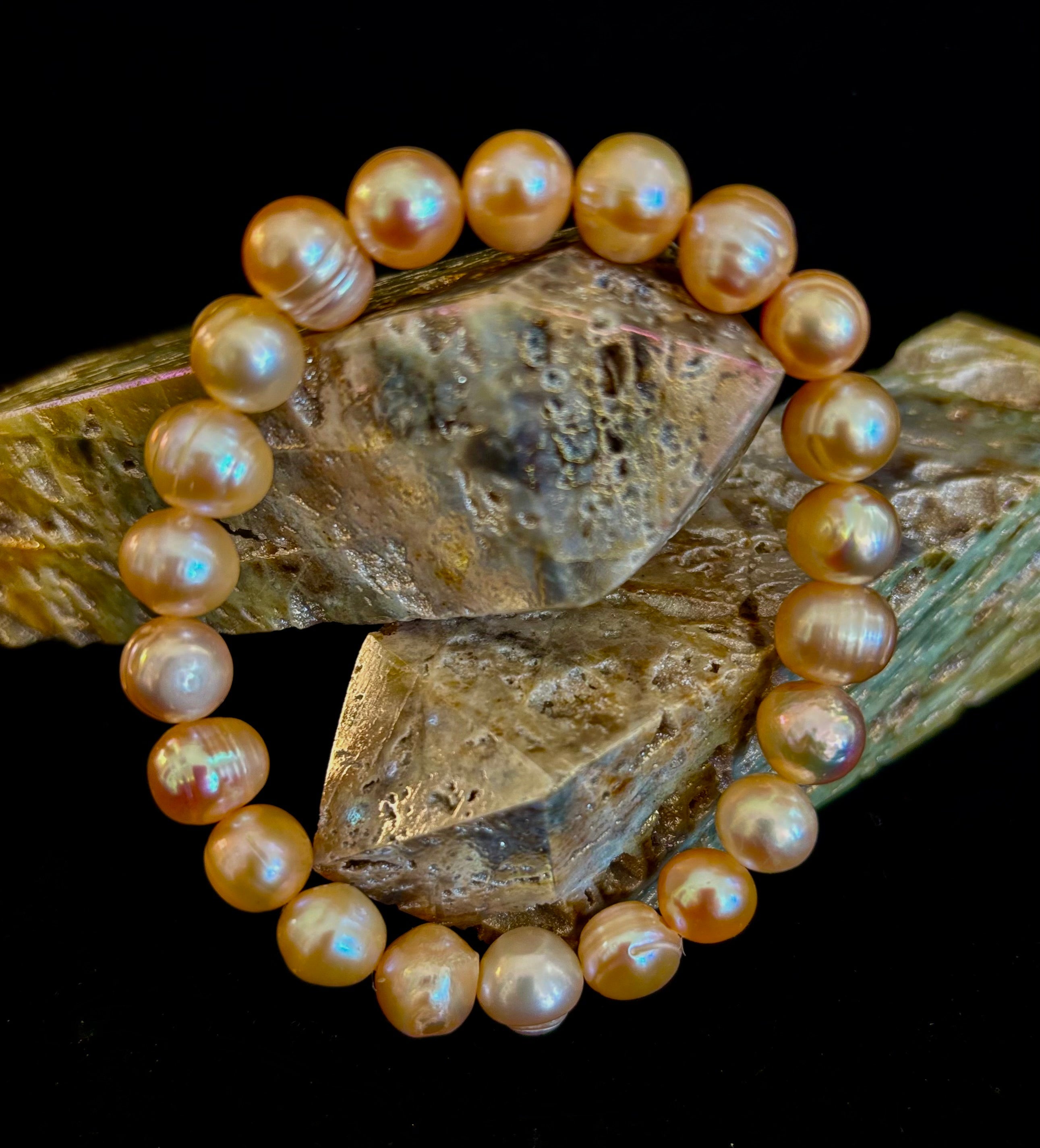 Champagne Freshwater Pearl Bracelet – 9mm Pearl Stretch Bracelet | | Wiccan Center