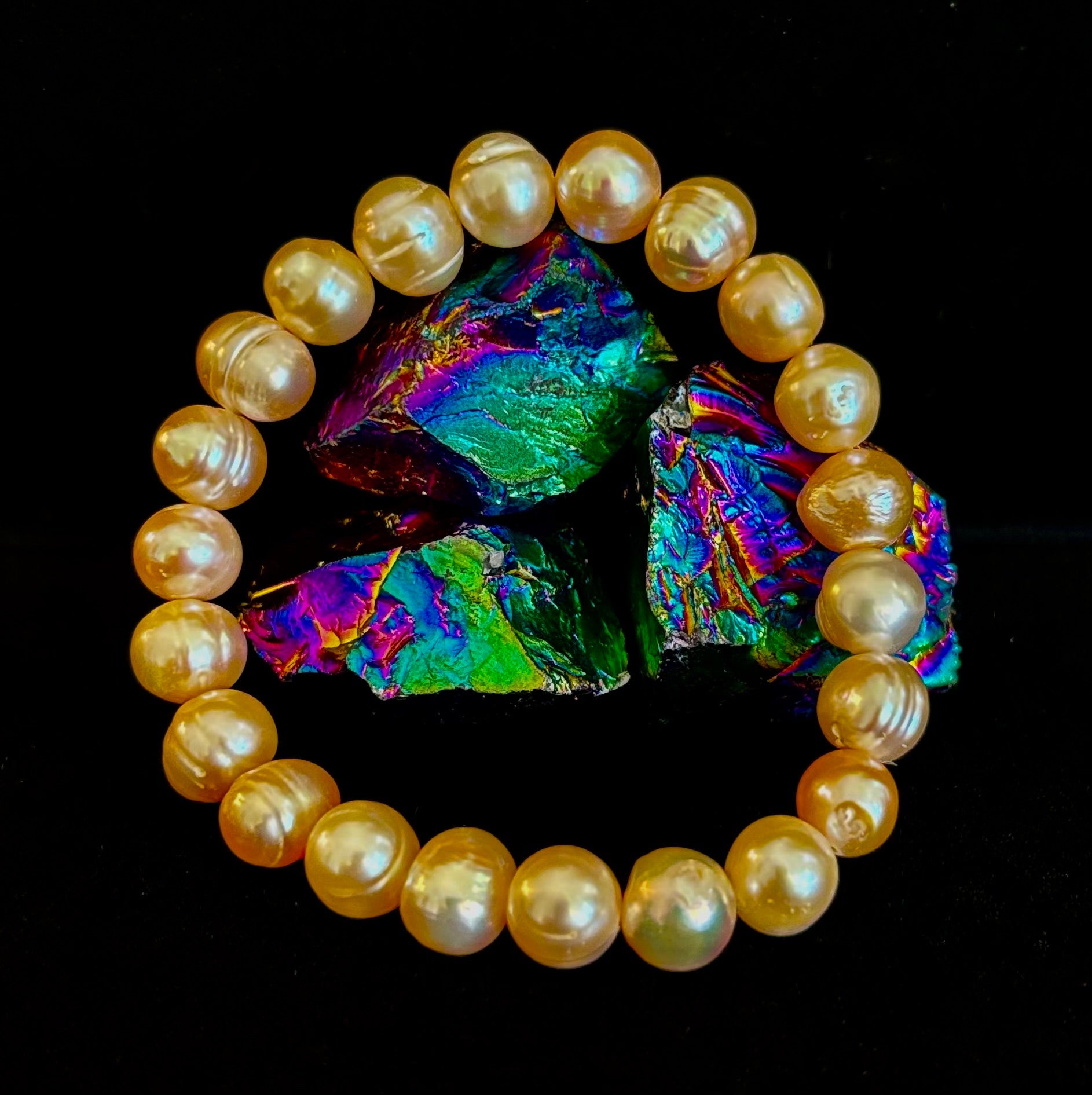 Champagne Freshwater Pearl Bracelet – 9mm Pearl Stretch Bracelet | | Wiccan Center