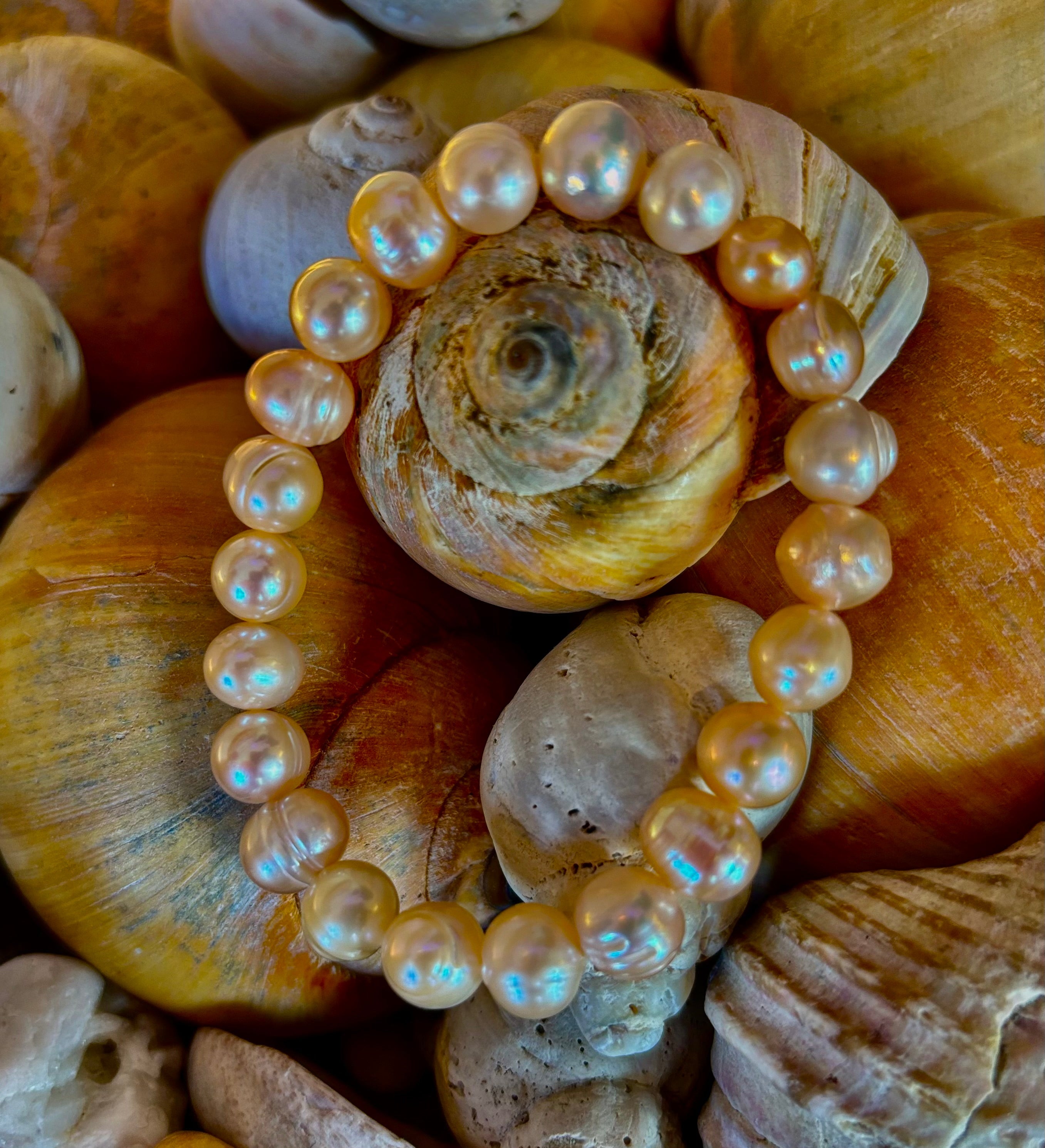 Champagne Freshwater Pearl Bracelet – 9mm Pearl Stretch Bracelet | | Wiccan Center
