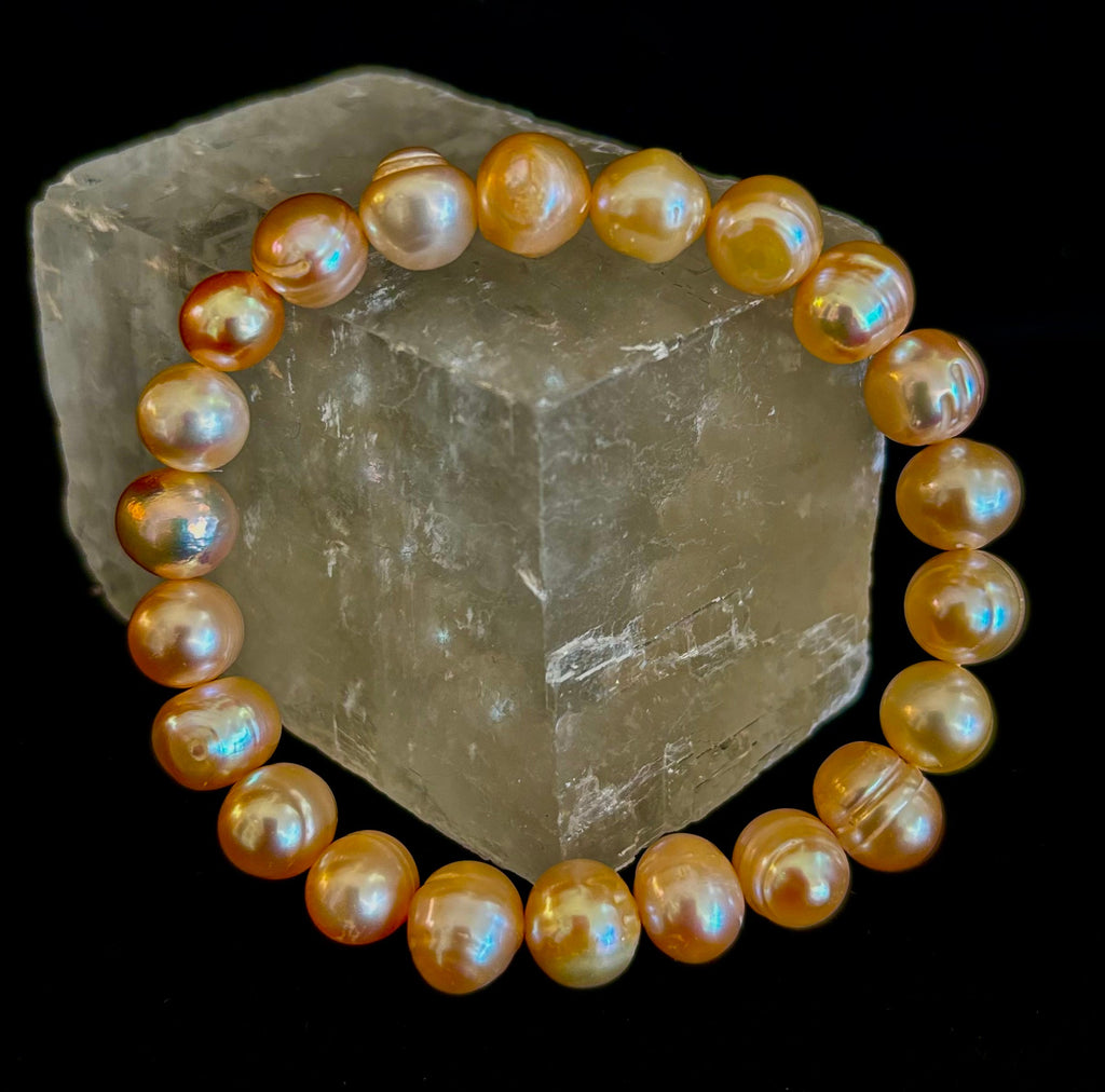 Champagne Freshwater Pearl Bracelet – 9mm Pearl Stretch Bracelet | | Wiccan Center
