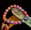 Peacock Rainbow Druzy Agate Bracelet – Titanium Coated 10mm Beads | Stretch Fit | Iridescent Statement Jewelry | | Wiccan Center