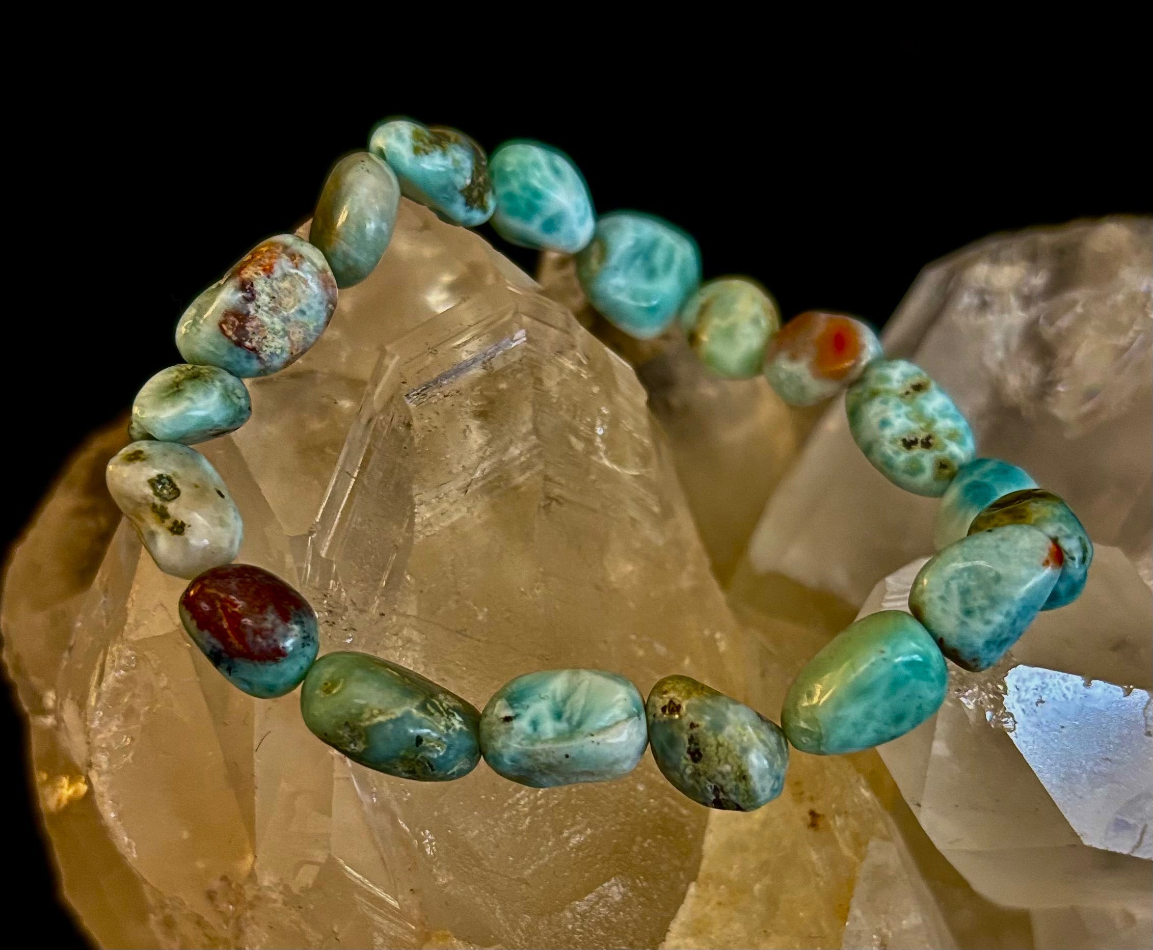 Larimar Nugget Stretch Bracelet – Small Wrist Fit | Natural Larimar Stone Bracelet | Ocean Energy Healing Jewelry | | Wiccan Center