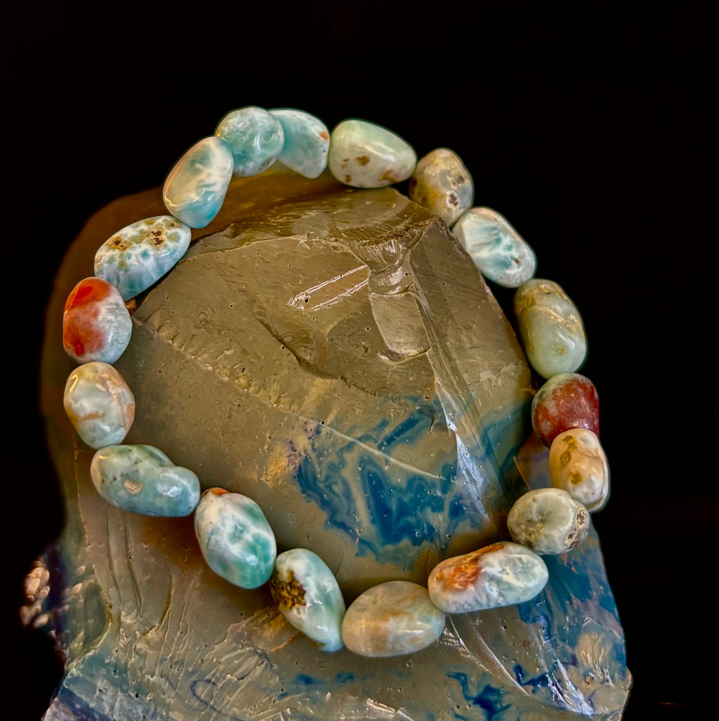Larimar Nugget Stretch Bracelet – Small Wrist Fit | Natural Larimar Stone Bracelet | Ocean Energy Healing Jewelry | | Wiccan Center