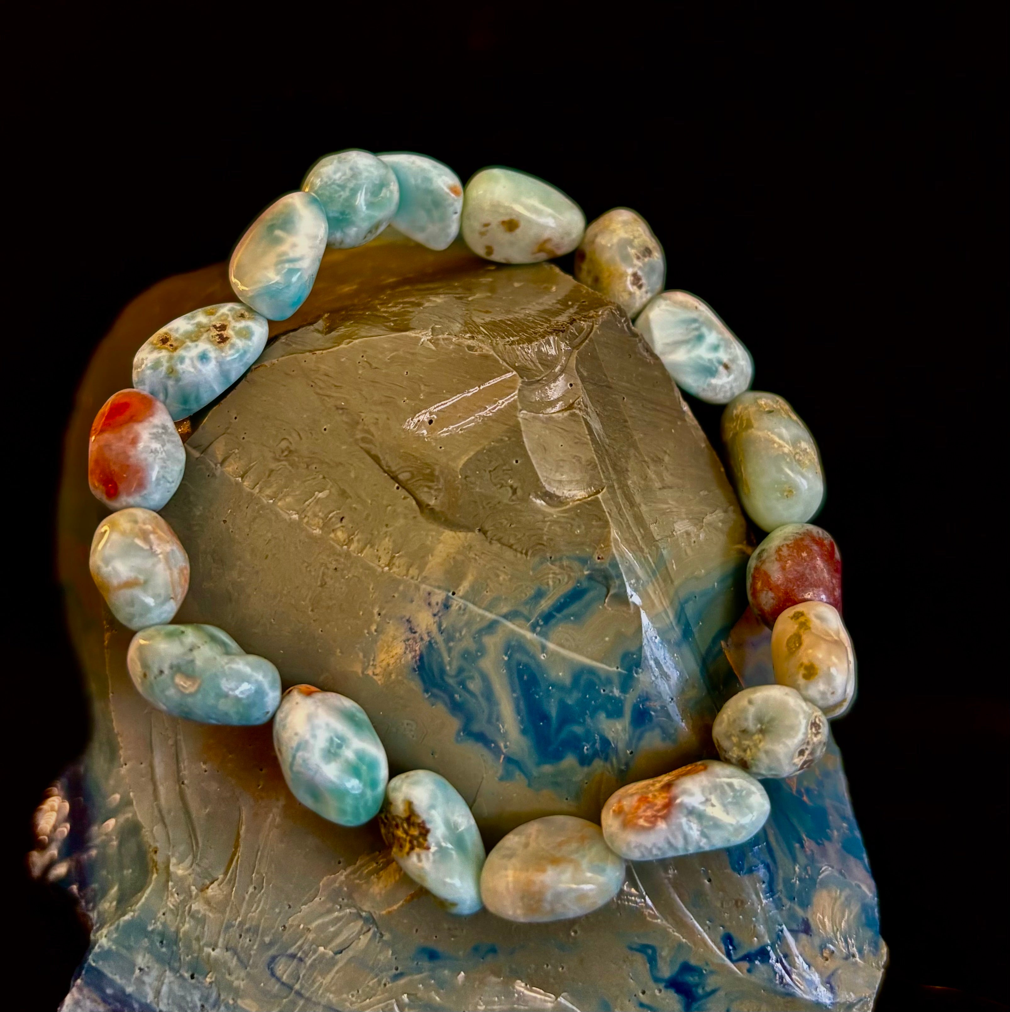 Larimar Nugget Stretch Bracelet – Small Wrist Fit | Natural Larimar Stone Bracelet | Ocean Energy Healing Jewelry | | Wiccan Center