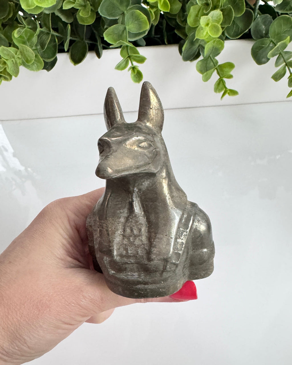 Pyrite Anubis 4” XL Bust, Egyptian Dog Carving